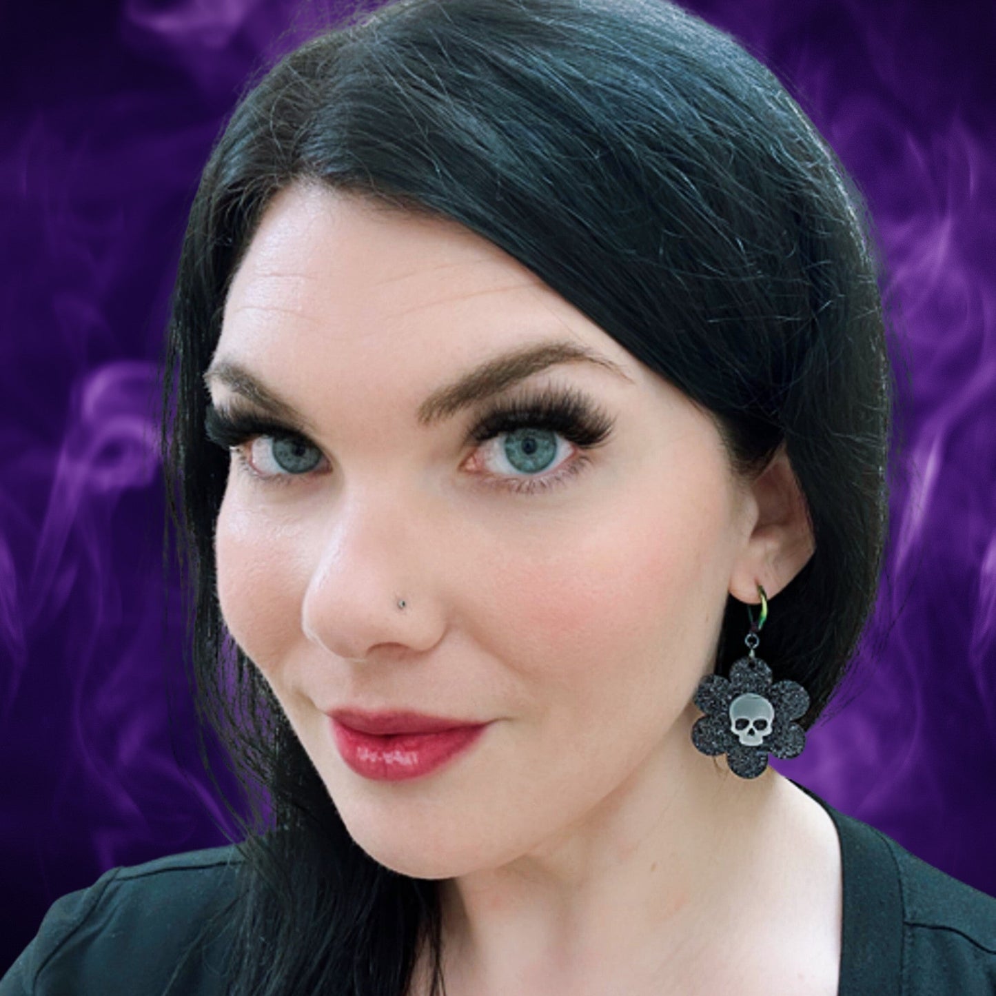 Glowing Dead Daisy Earrings - Black Glitter - Driftless Enchantments