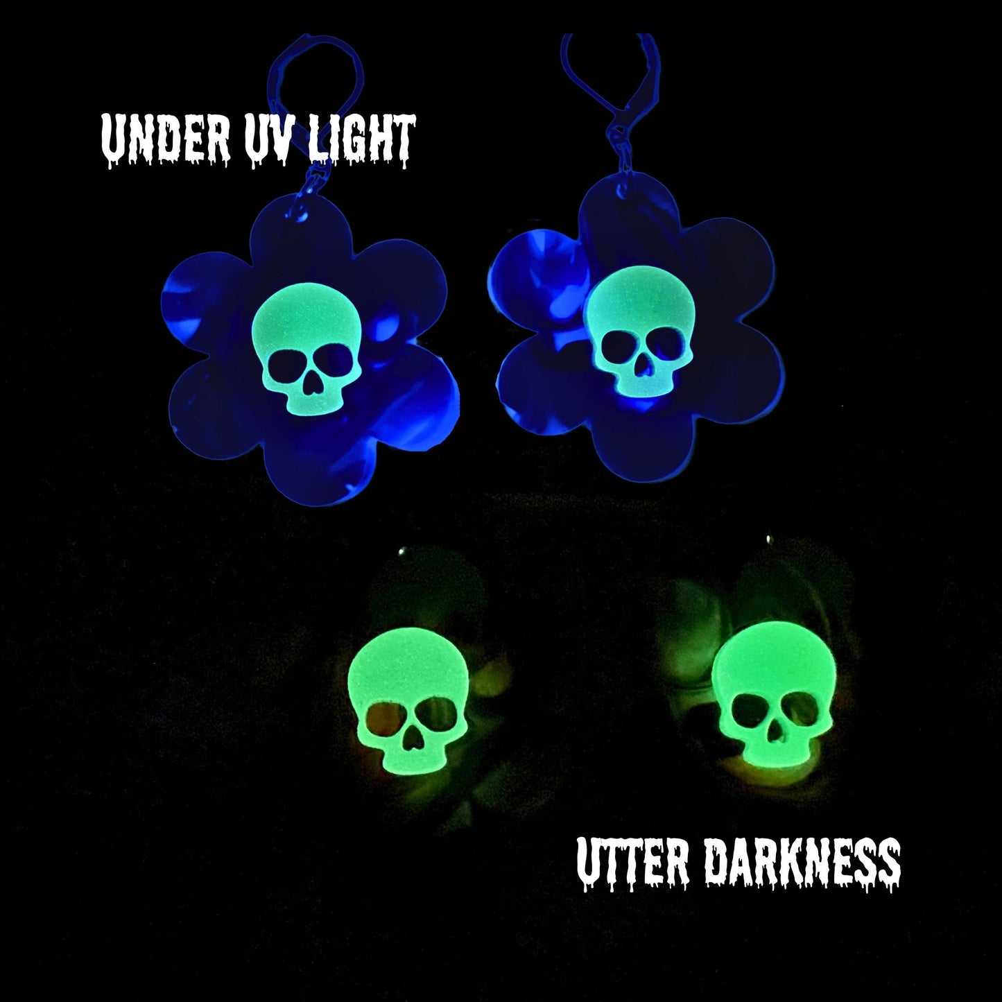 Glowing Dead Daisy Earrings - Halloween Swirl - Driftless Enchantments