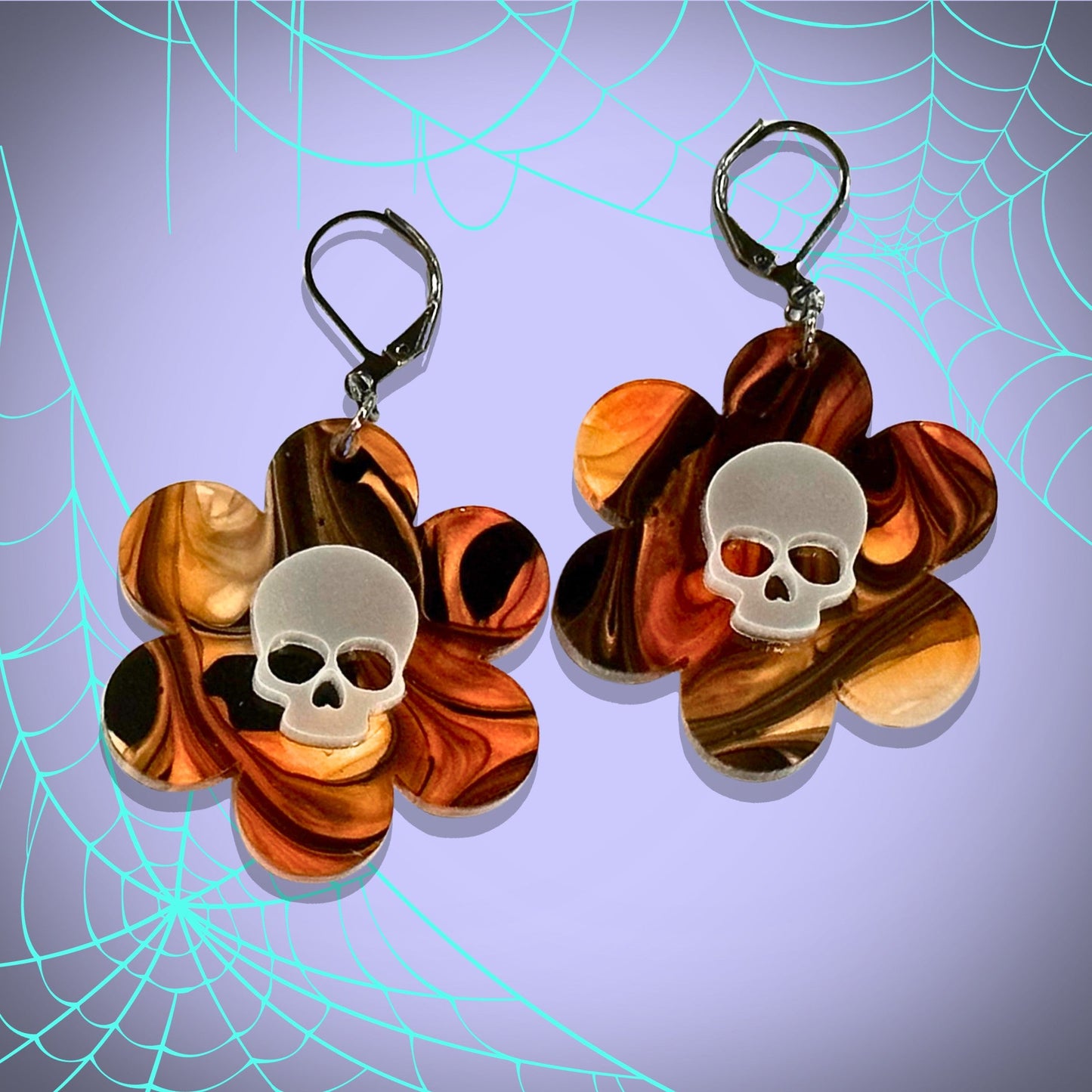 Glowing Dead Daisy Earrings - Halloween Swirl - Driftless Enchantments