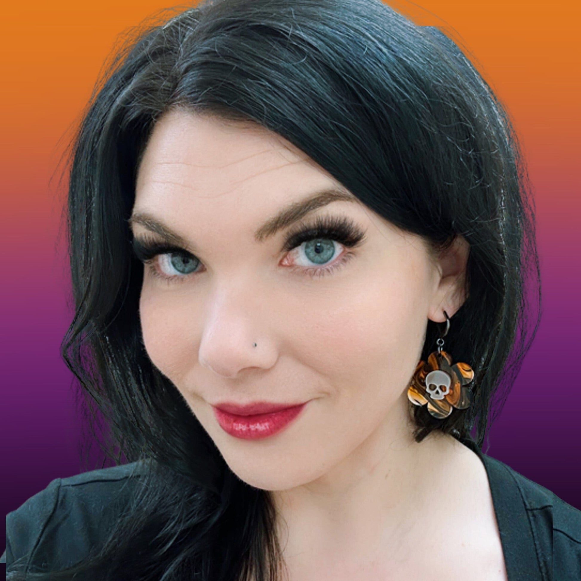 Glowing Dead Daisy Earrings - Halloween Swirl - Driftless Enchantments