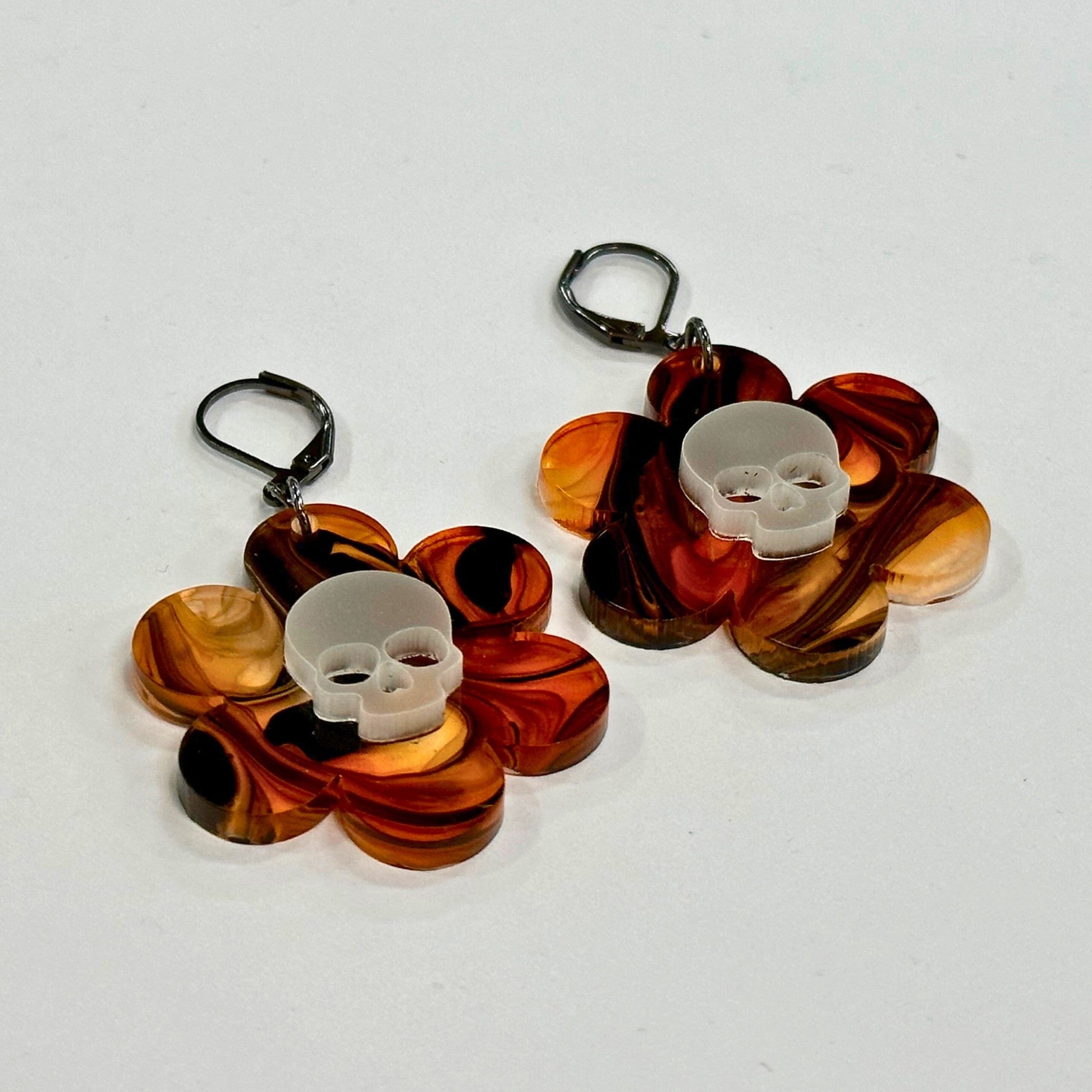 Glowing Dead Daisy Earrings - Halloween Swirl - Driftless Enchantments