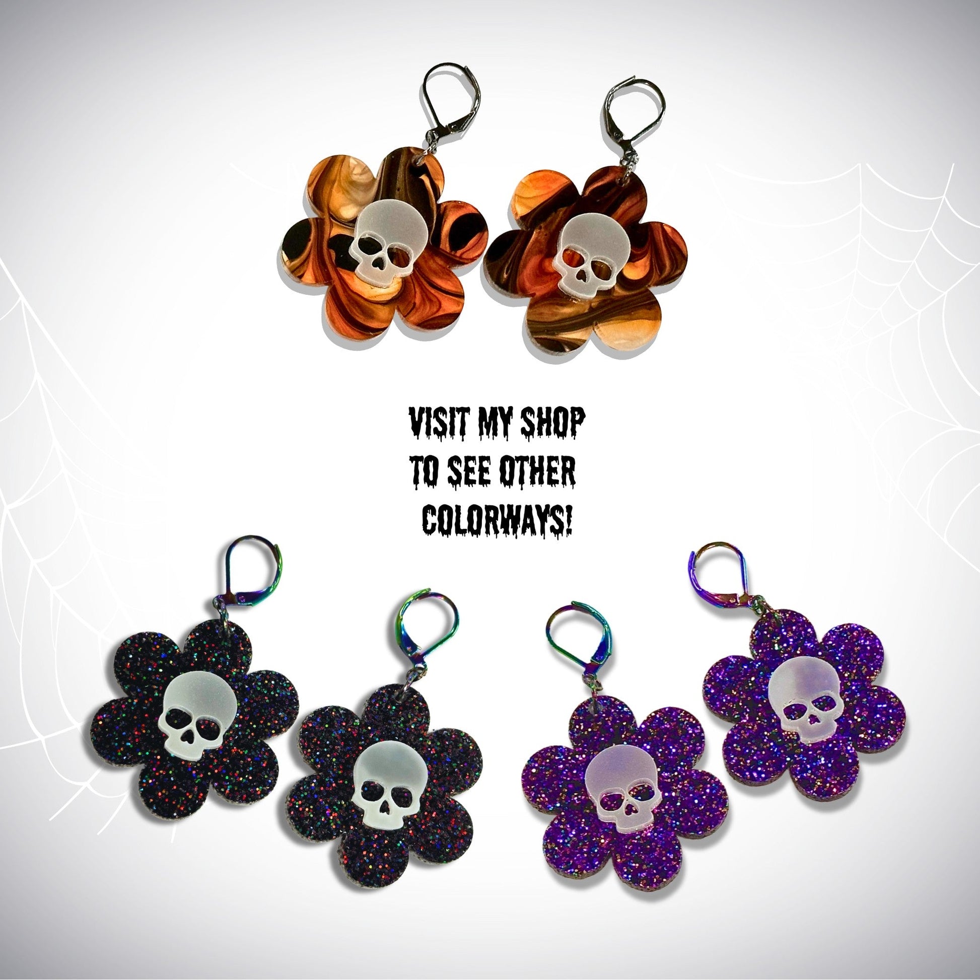 Glowing Dead Daisy Earrings - Purple Glitter - Driftless Enchantments