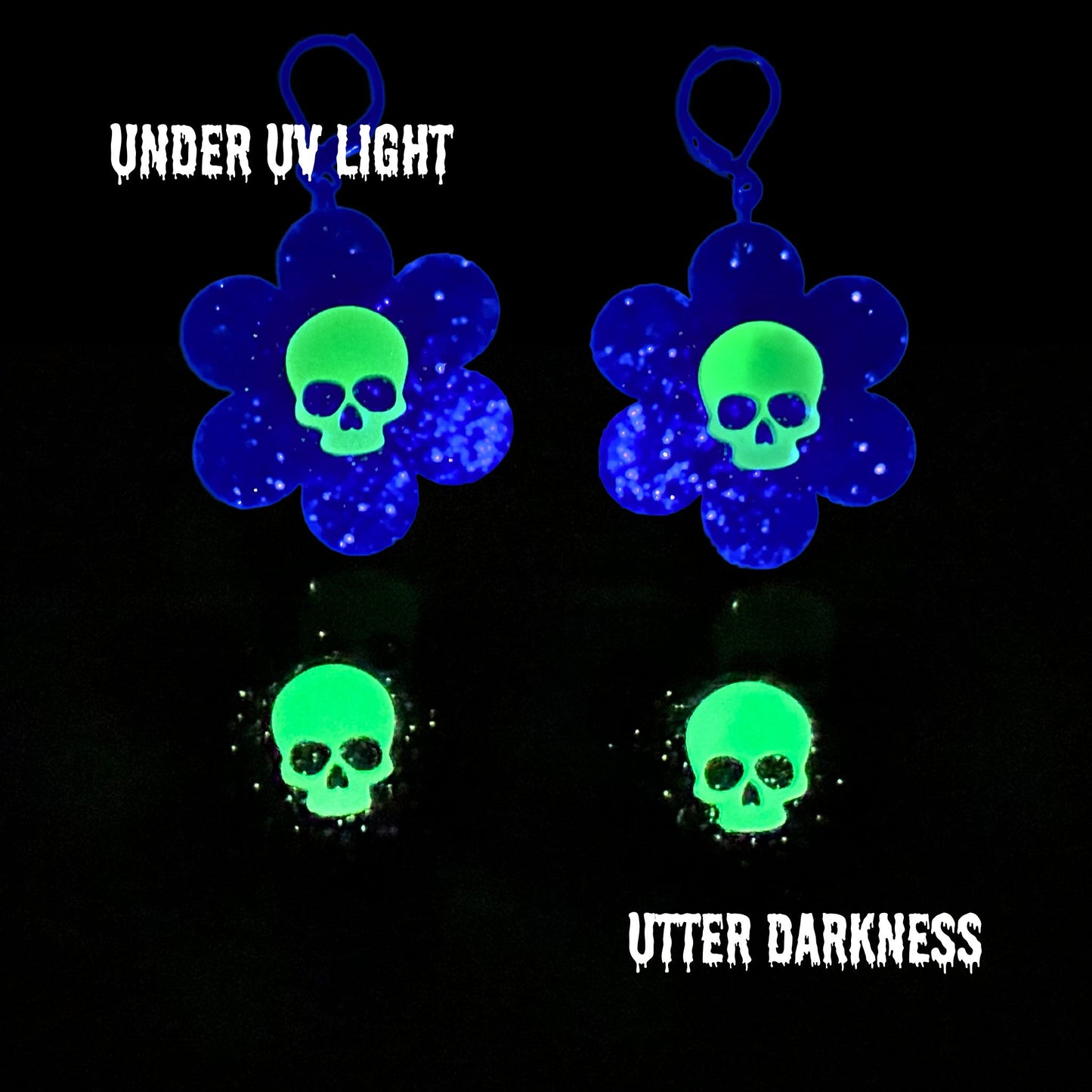 Glowing Dead Daisy Earrings - Purple Glitter - Driftless Enchantments