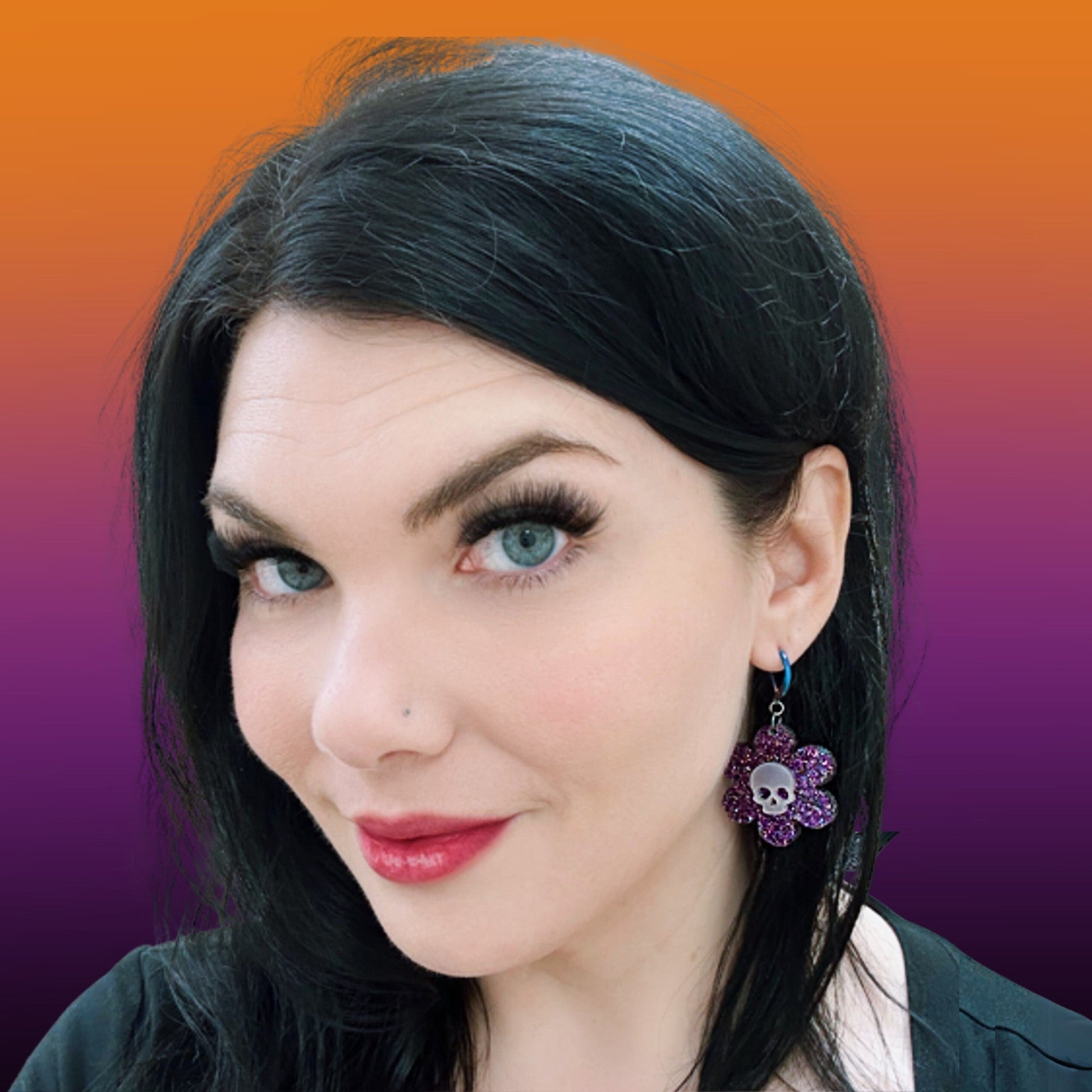 Glowing Dead Daisy Earrings - Purple Glitter - Driftless Enchantments