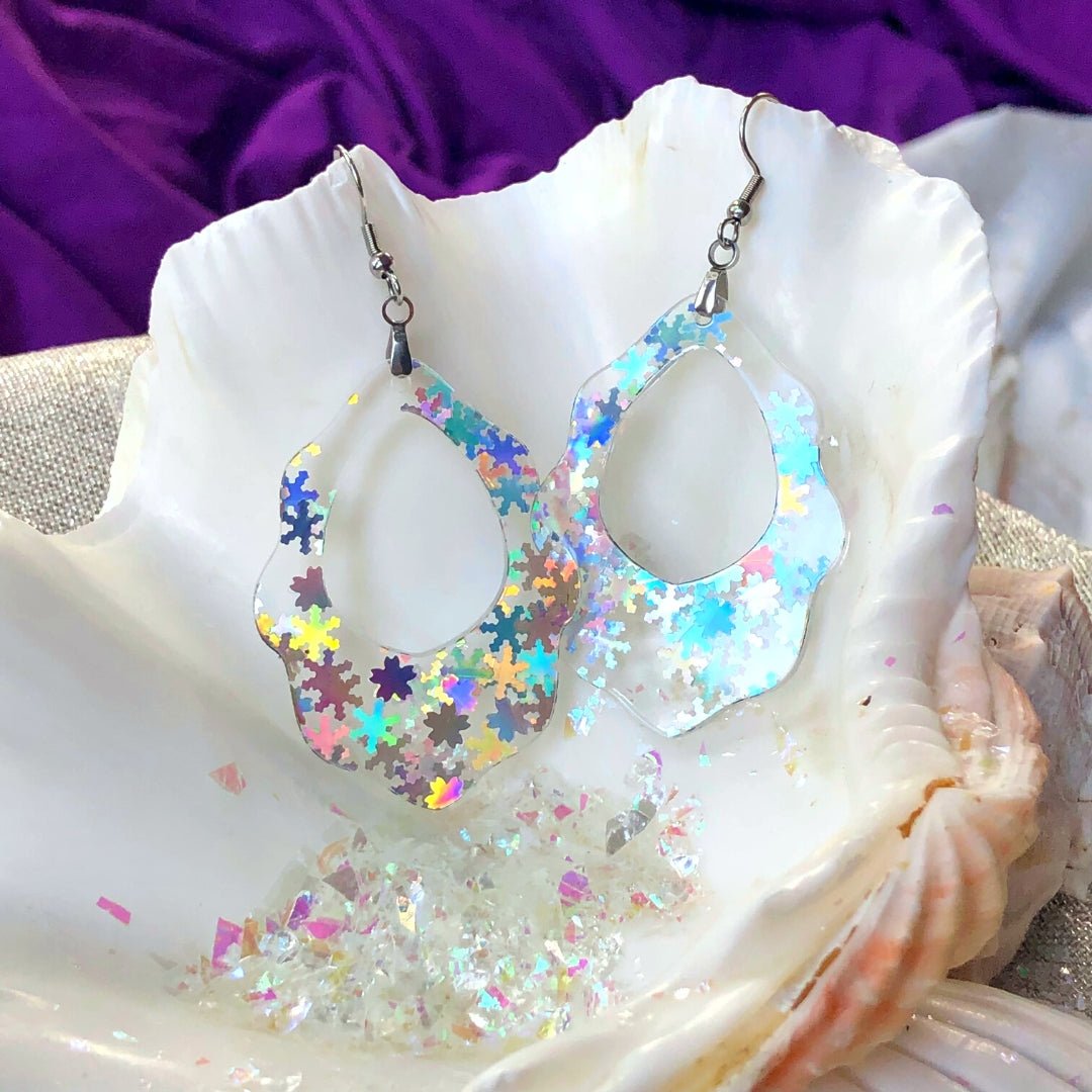 Holographic Snowflake Scalloped Dangle Earrings - Driftless Enchantments