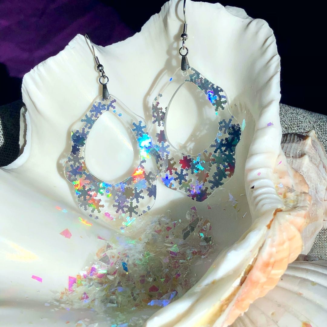 Holographic Snowflake Scalloped Dangle Earrings - Driftless Enchantments