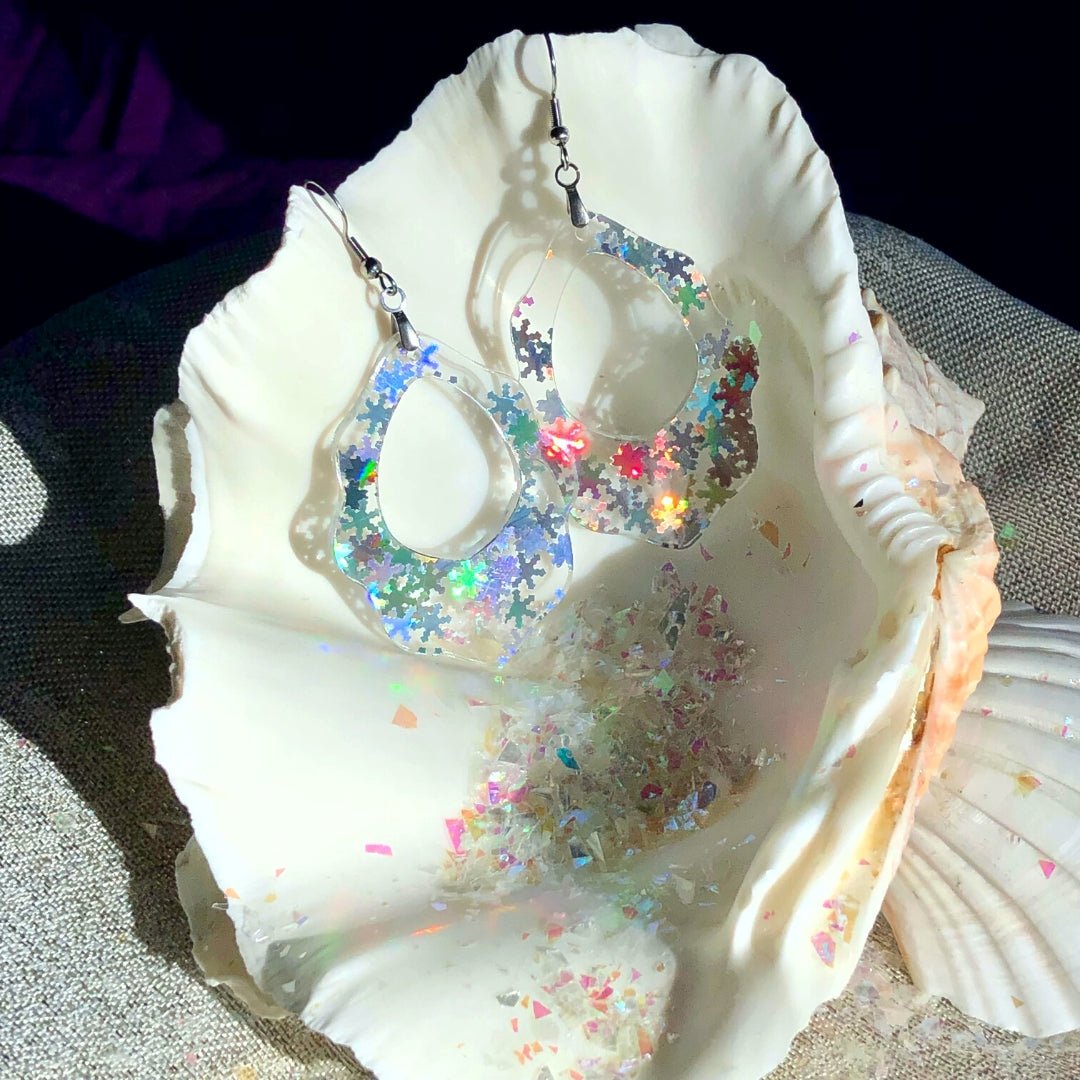 Holographic Snowflake Scalloped Dangle Earrings - Driftless Enchantments
