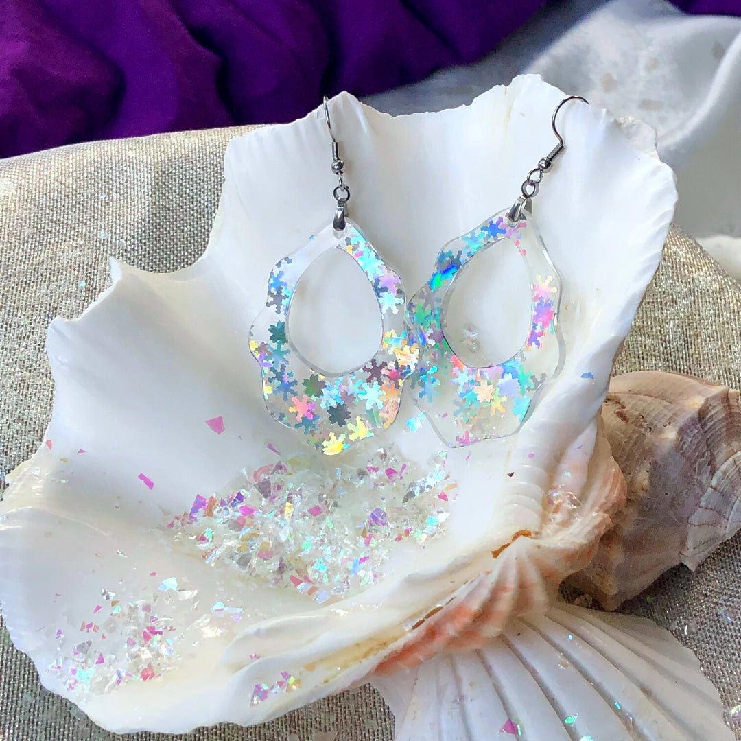 Holographic Snowflake Scalloped Dangle Earrings - Driftless Enchantments