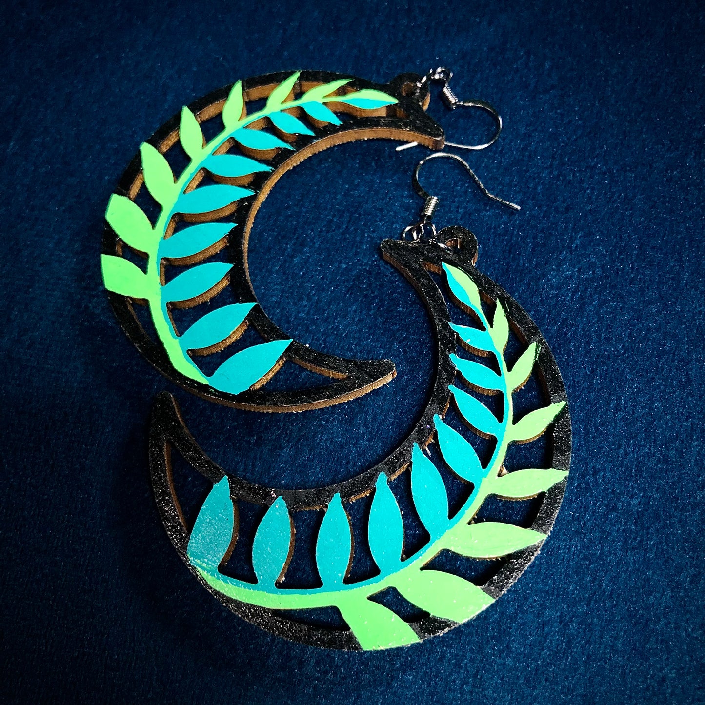 Moonflower - Bright Night - Hand-Painted Wood Earrings - Painted Raina