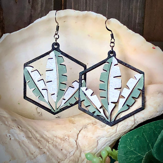 Musa - Silver Sage - Hand-Painted Wood Earrings - Painted Raina