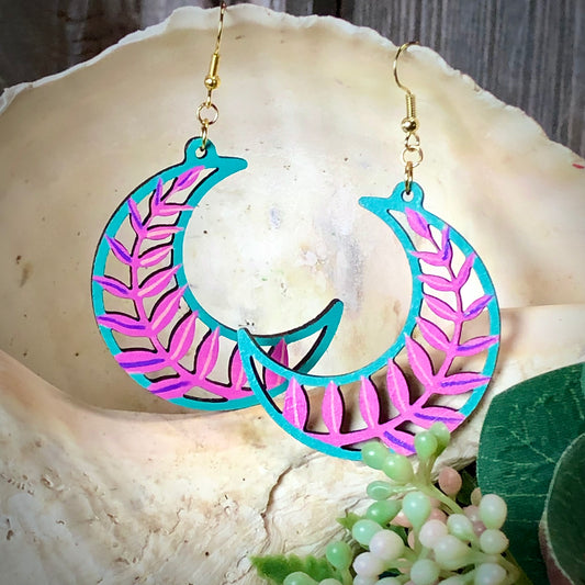 Moonflower - Miami - Hand-Painted Wood Earrings - Painted Raina
