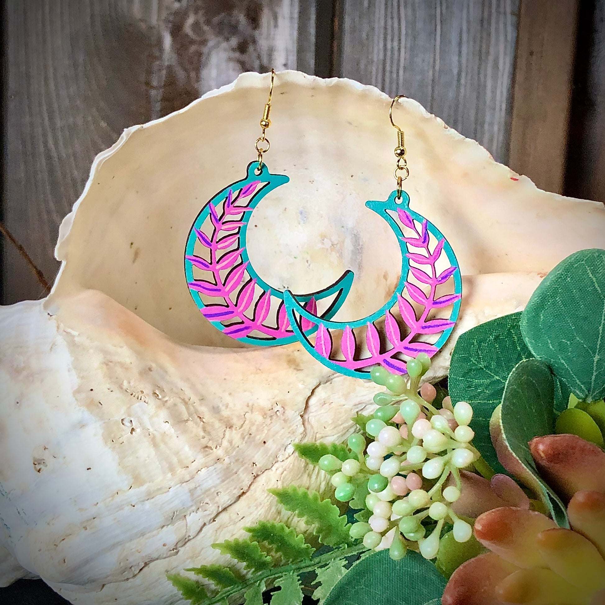 Moonflower - Miami - Hand-Painted Wood Earrings - Painted Raina