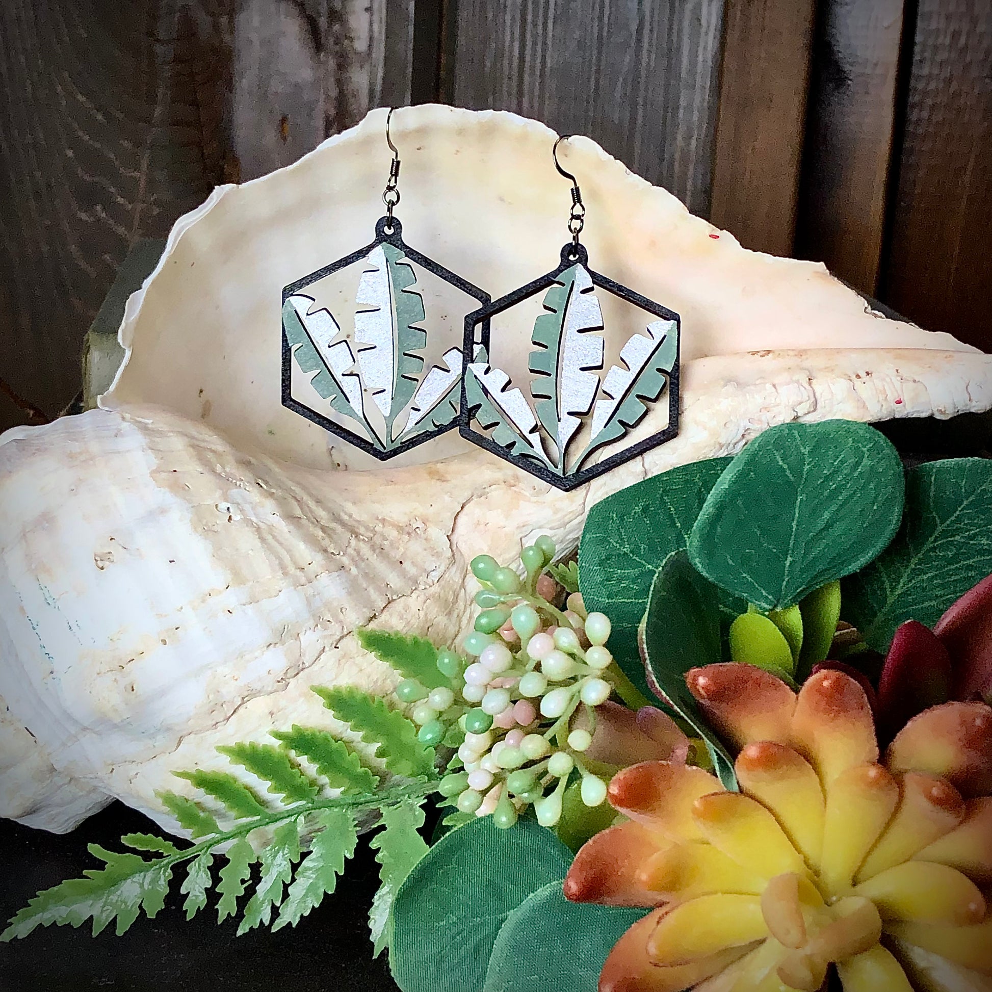 Musa - Silver Sage - Hand-Painted Wood Earrings - Painted Raina