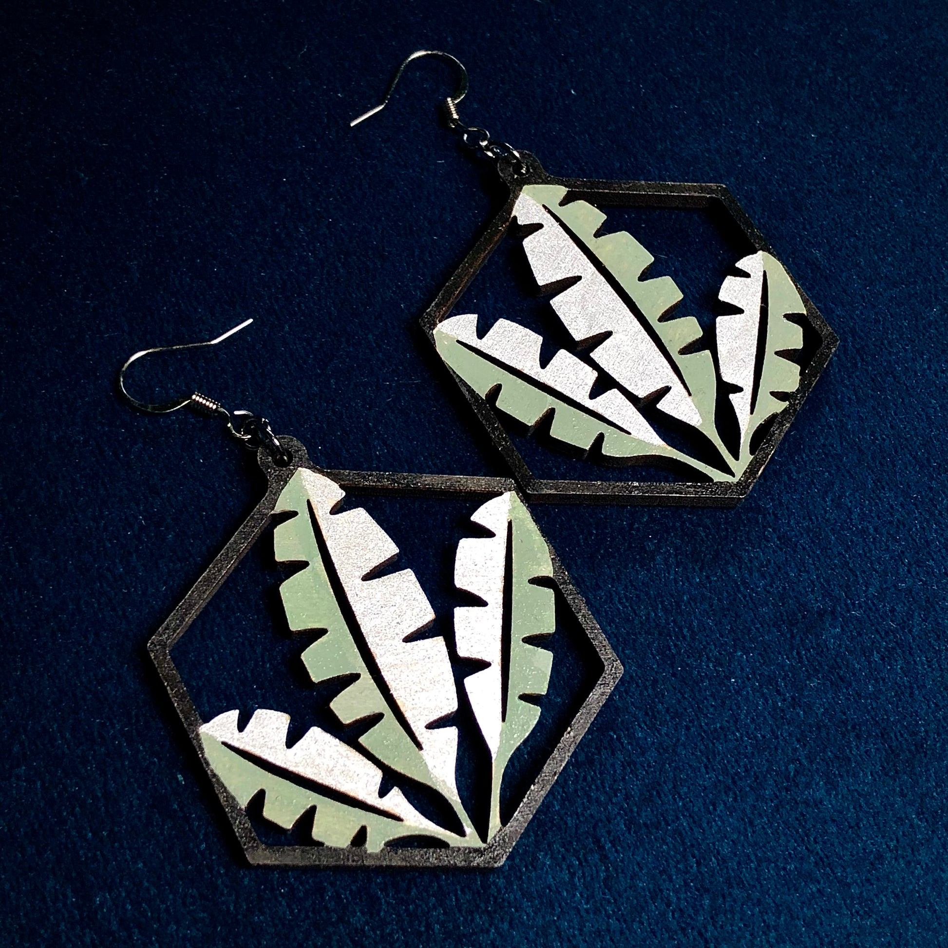 Musa - Silver Sage - Hand-Painted Wood Earrings - Painted Raina