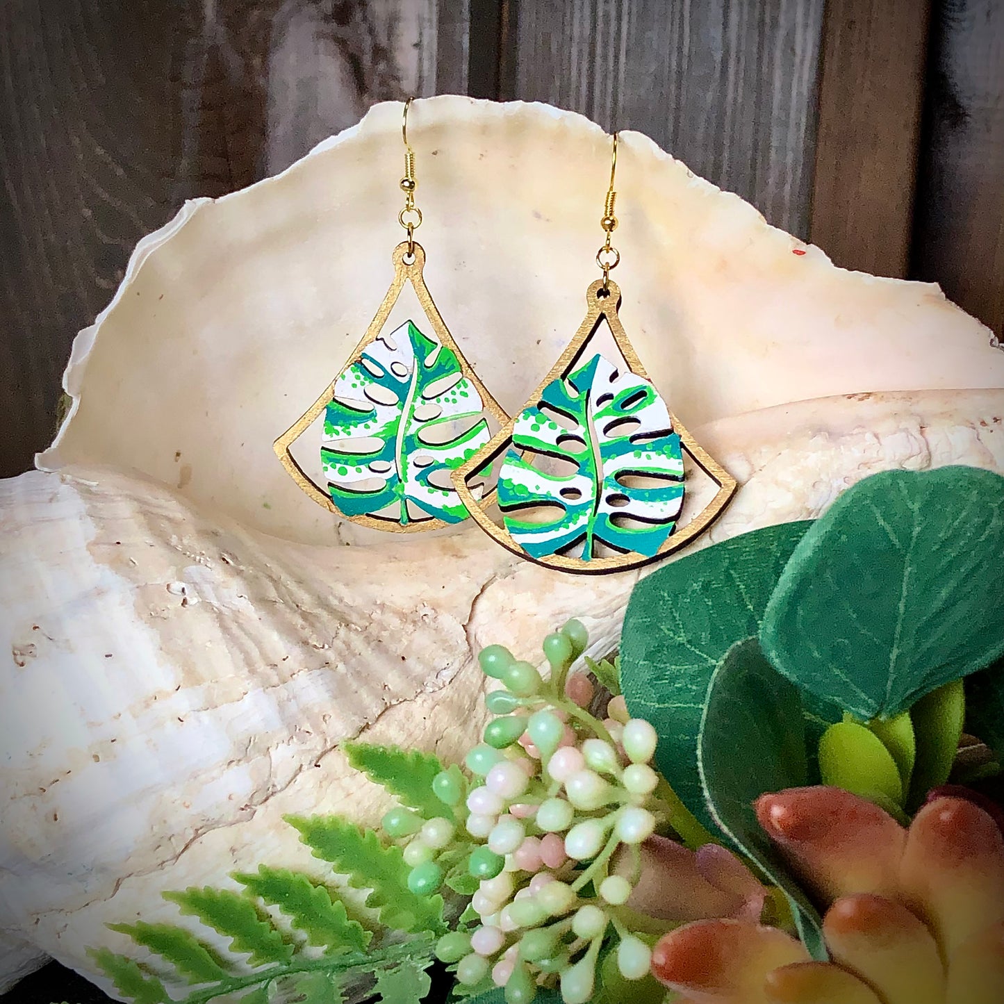 Nouveau - Hand-Painted Wood Earrings - Painted Raina