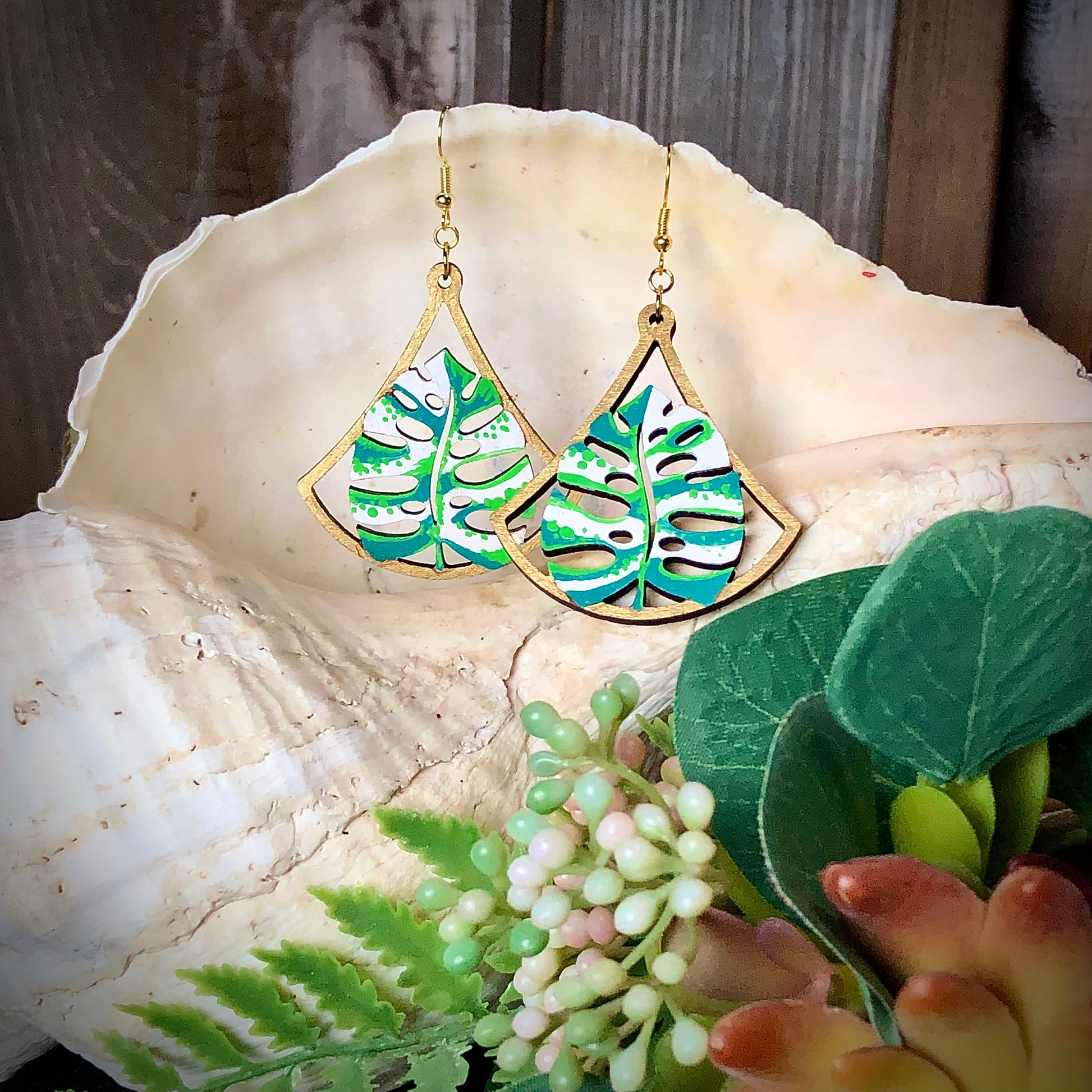 Nouveau - Hand-Painted Wood Earrings - Painted Raina