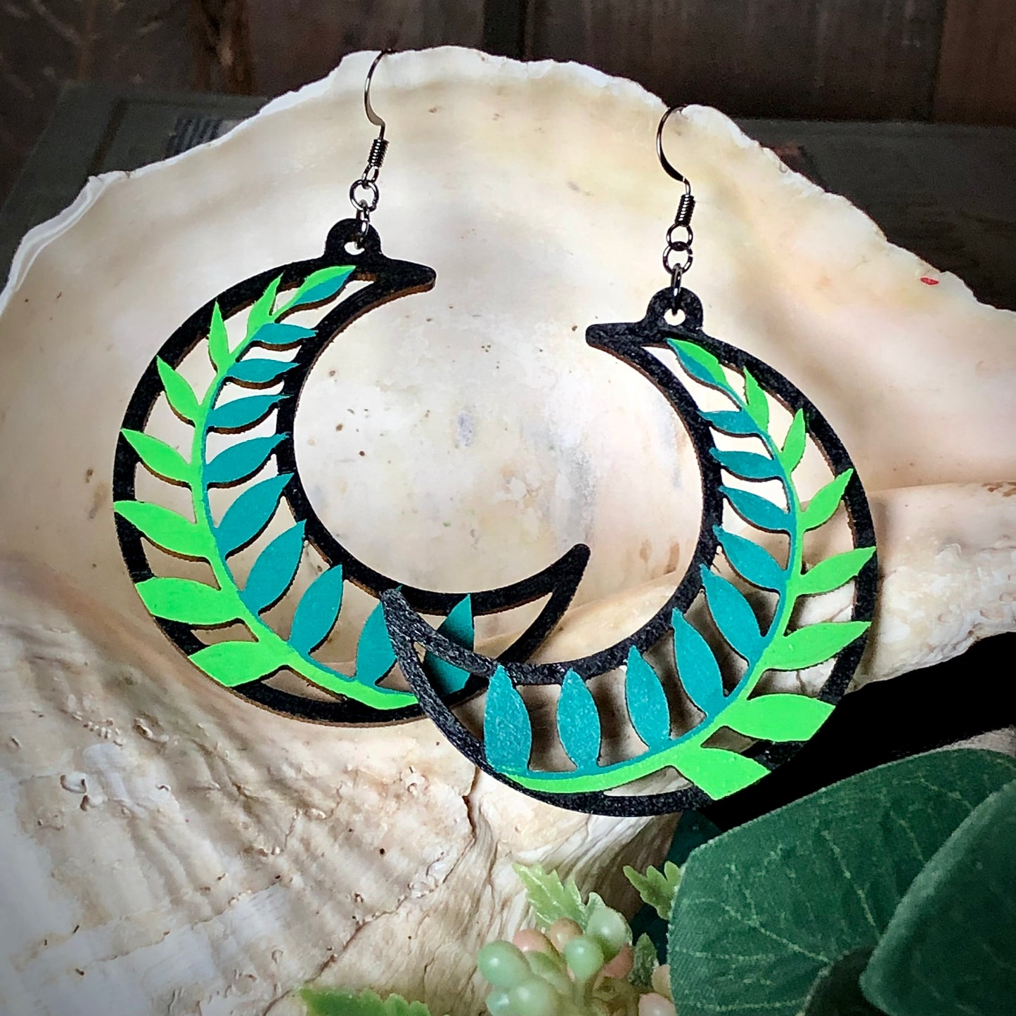 Moonflower - Bright Night - Hand-Painted Wood Earrings - Painted Raina