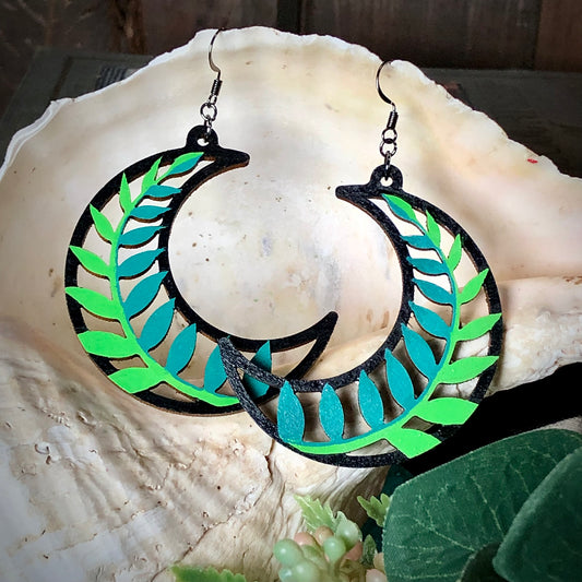 Moonflower - Bright Night - Hand-Painted Wood Earrings - Painted Raina