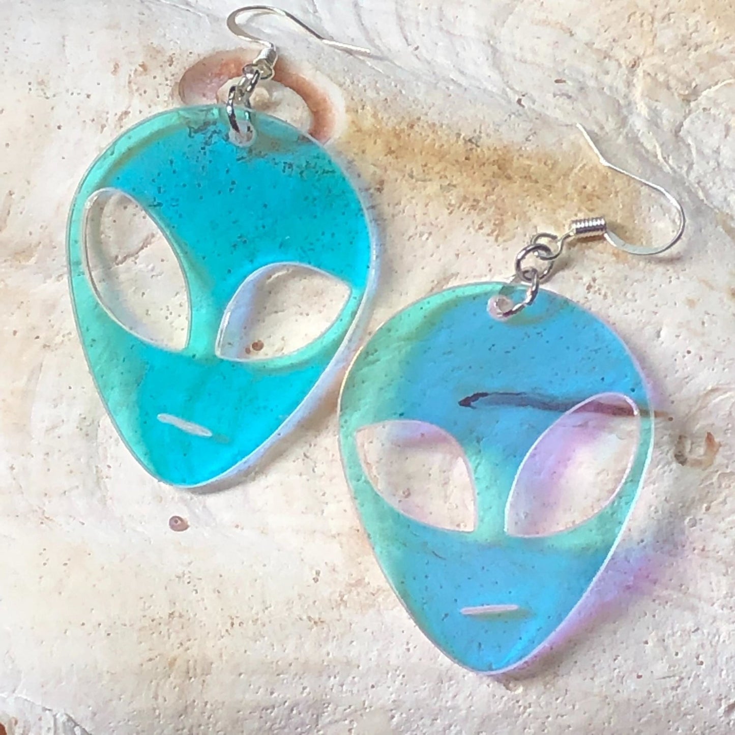 Iridescent Alien Face Earrings - Driftless Enchantments