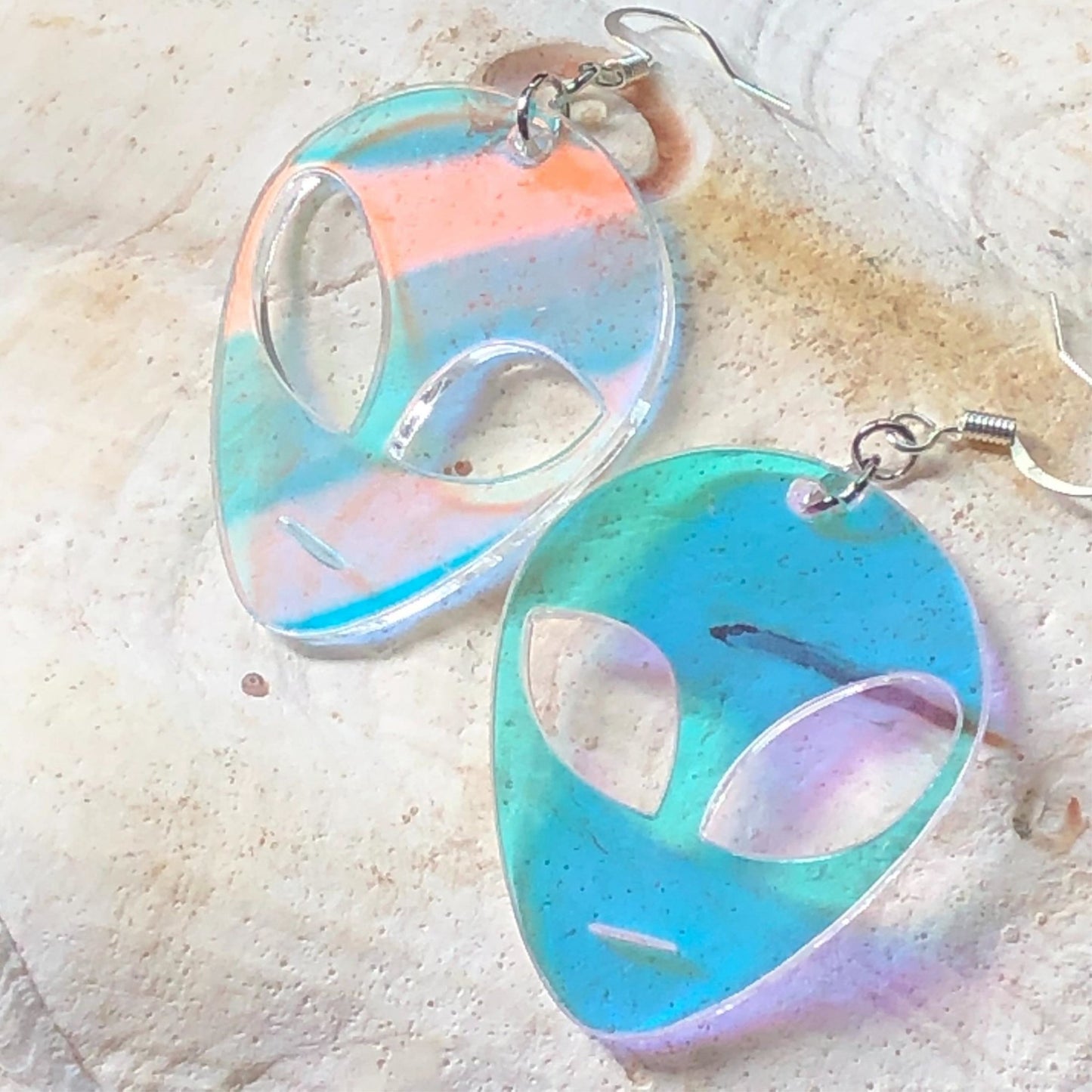Iridescent Alien Face Earrings - Driftless Enchantments