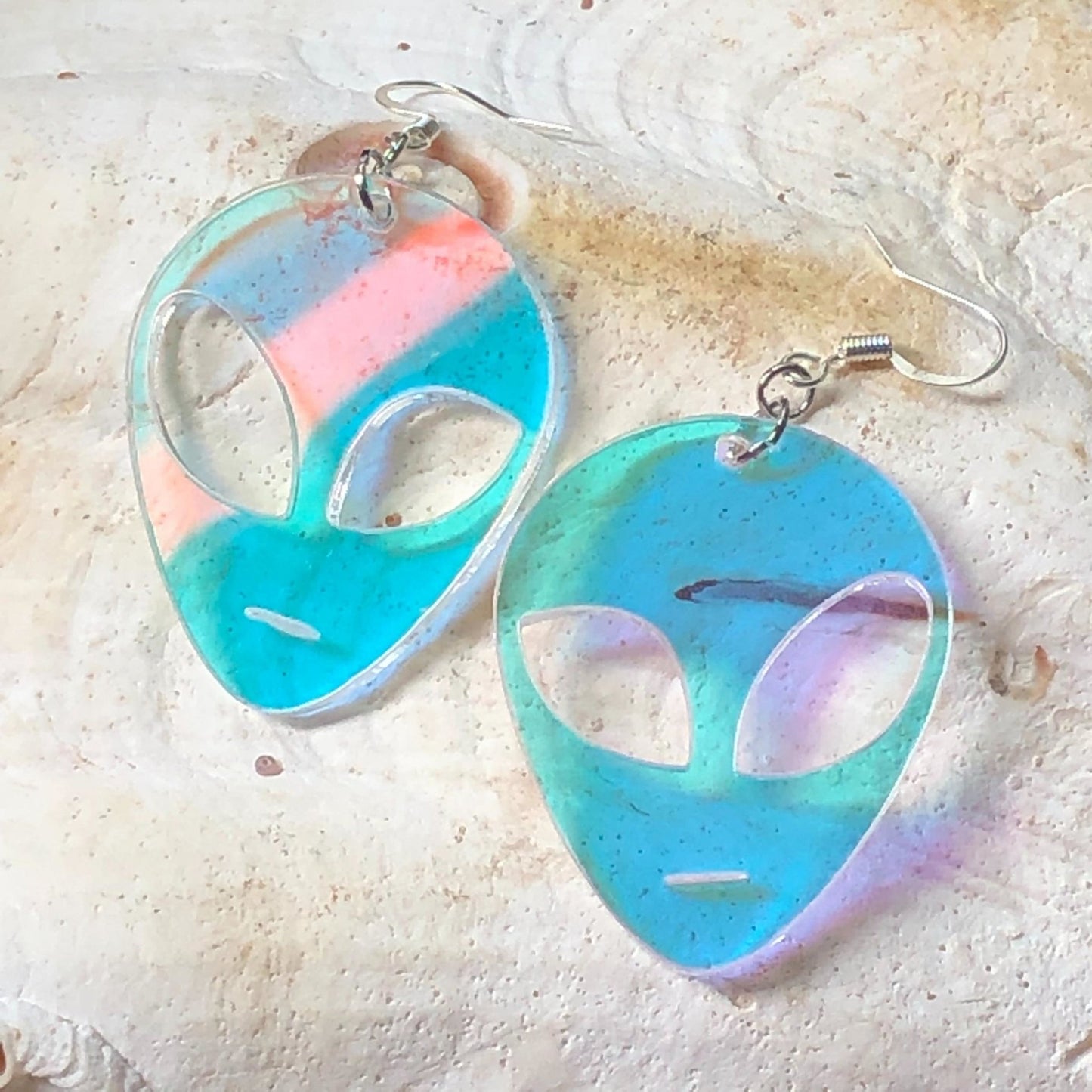 Iridescent Alien Face Earrings - Driftless Enchantments