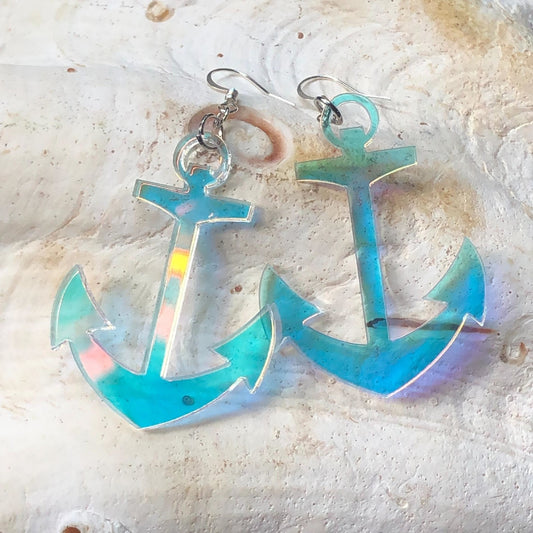 Iridescent Anchor Earrings - Driftless Enchantments