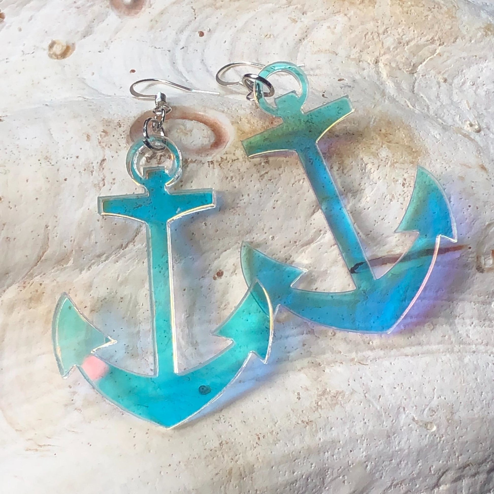Iridescent Anchor Earrings - Driftless Enchantments