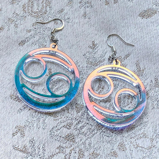 Iridescent Cancer Zodiac Earrings - Driftless Enchantments