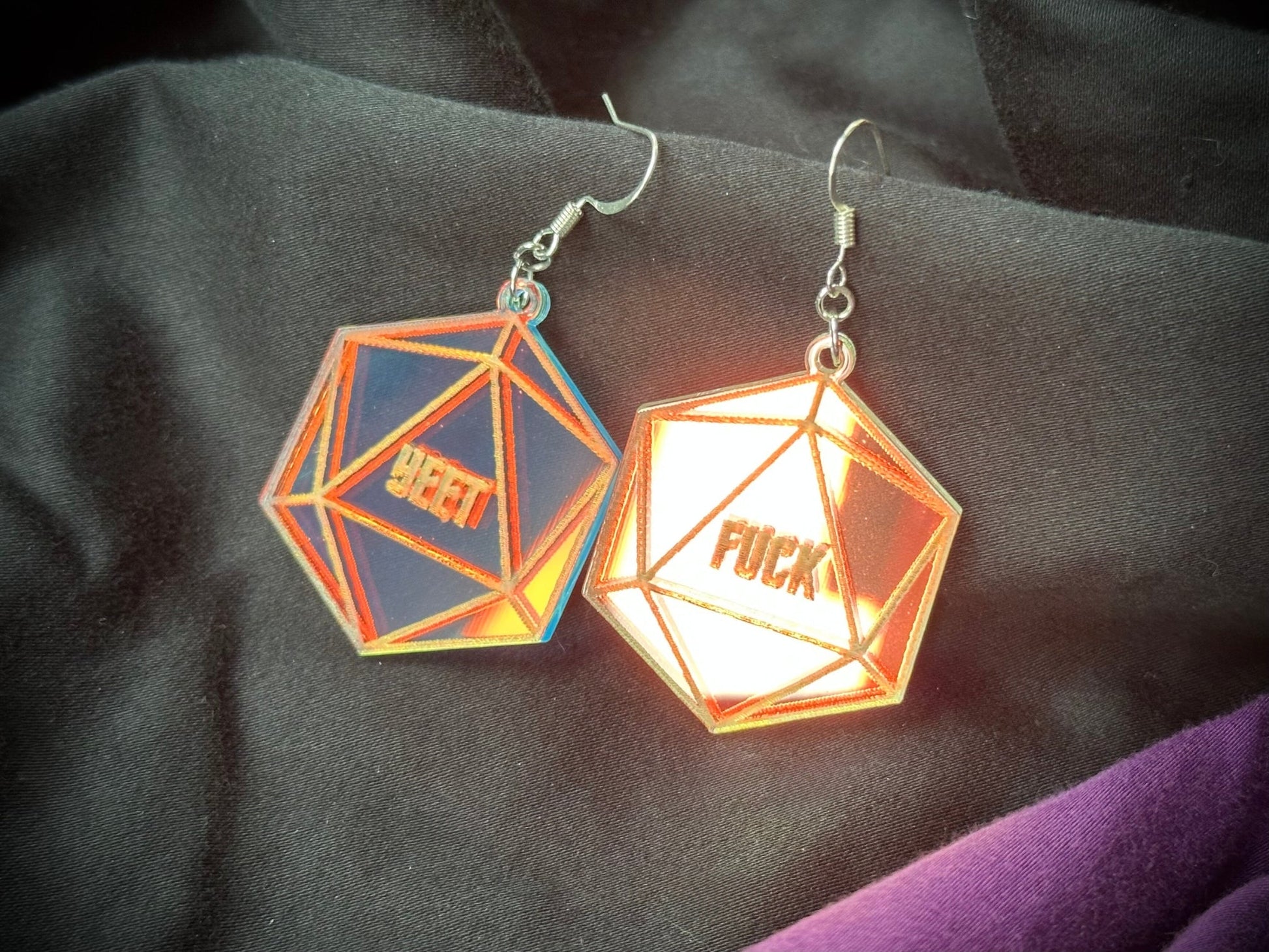 Iridescent Critical Roll D20 Earrings - Driftless Enchantments