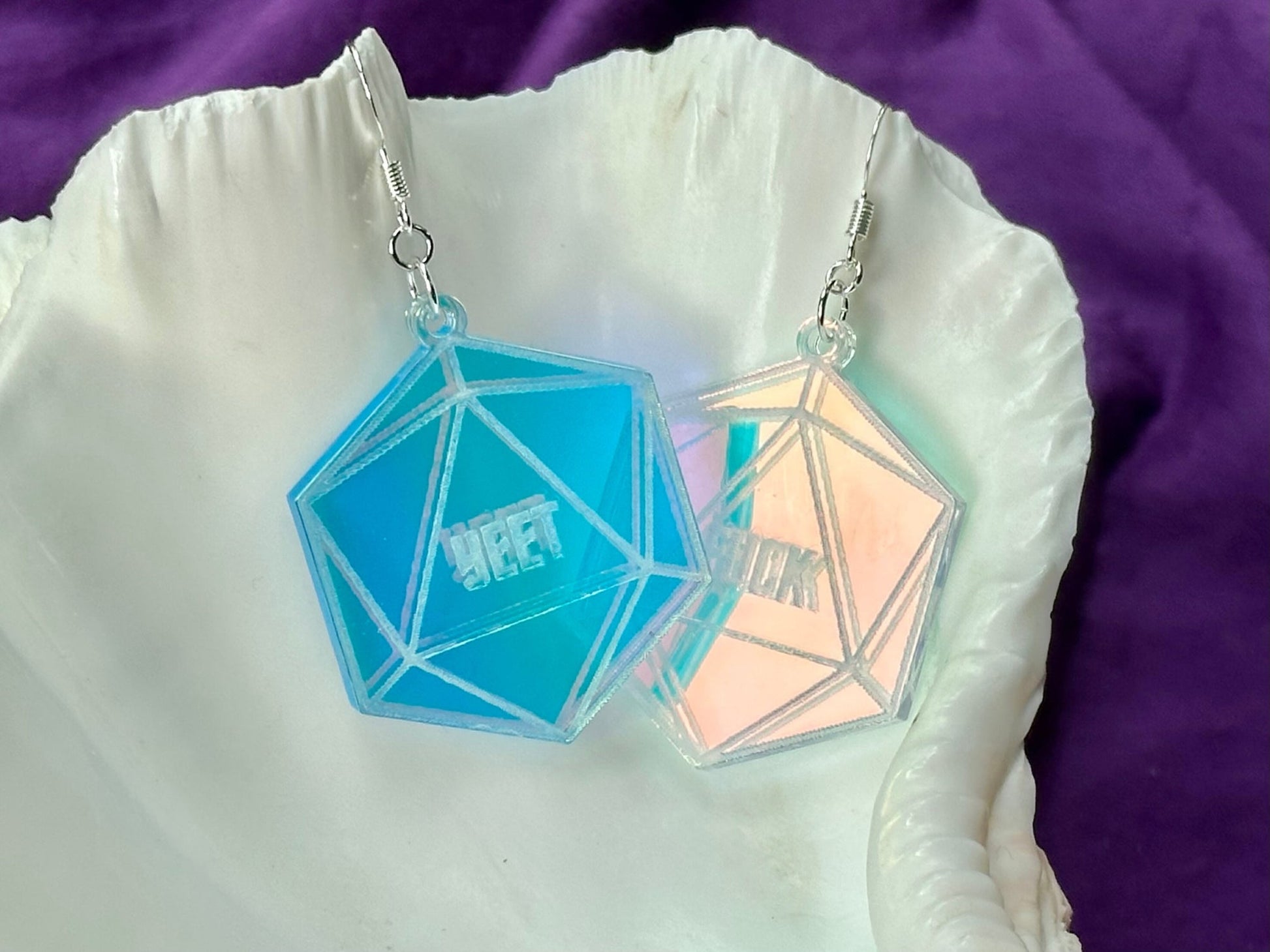 Iridescent Critical Roll D20 Earrings - Driftless Enchantments
