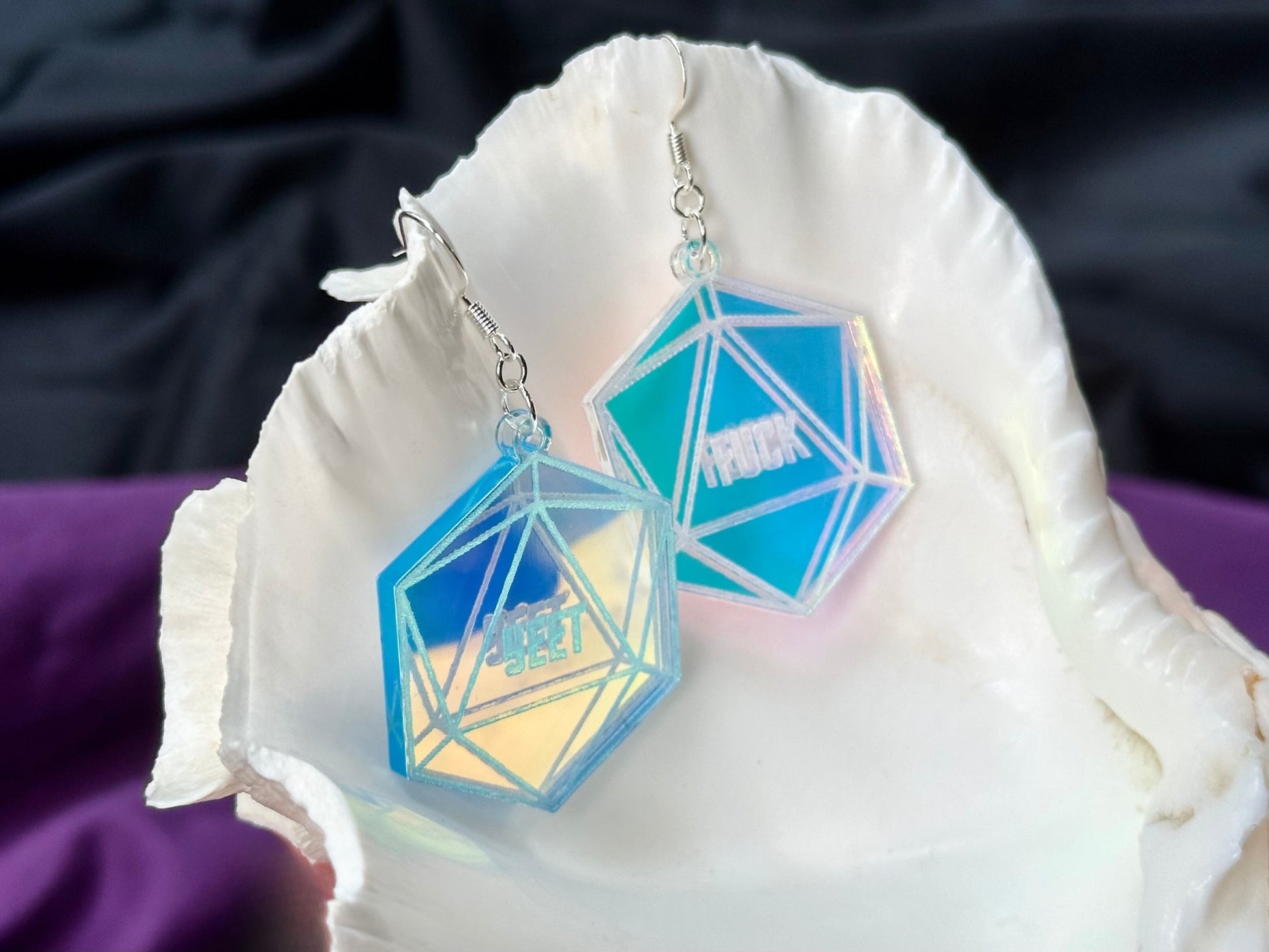 Iridescent Critical Roll D20 Earrings - Driftless Enchantments