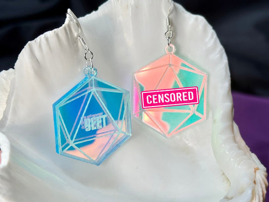Iridescent Critical Roll D20 Earrings - Driftless Enchantments