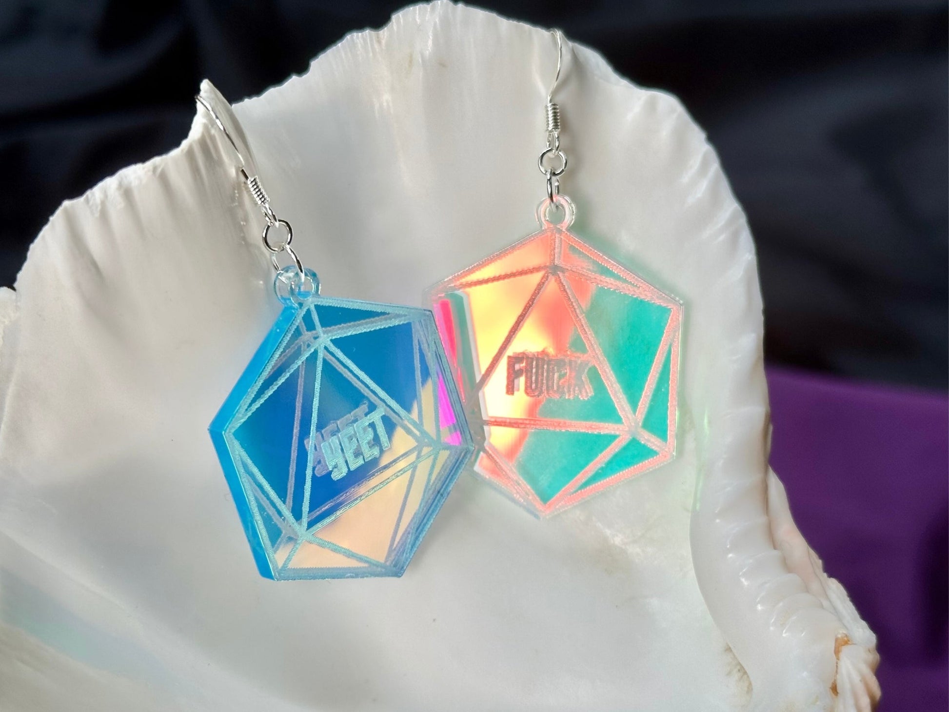 Iridescent Critical Roll D20 Earrings - Driftless Enchantments