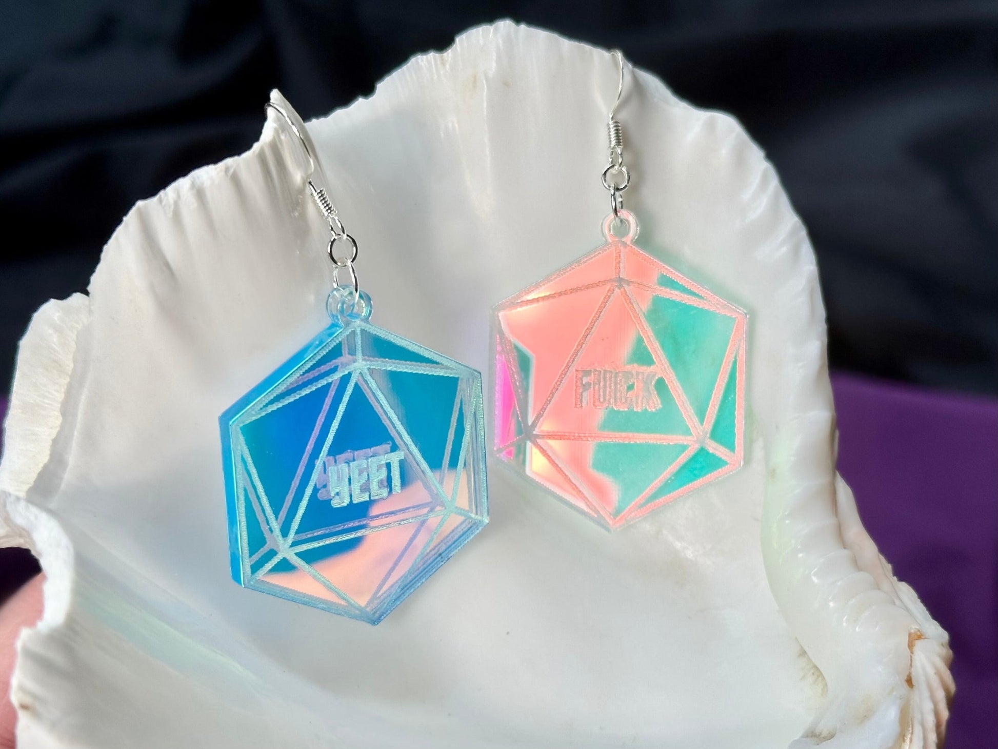 Iridescent Critical Roll D20 Earrings - Driftless Enchantments