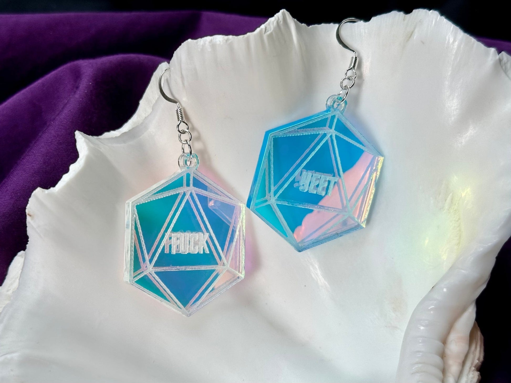 Iridescent Critical Roll D20 Earrings - Driftless Enchantments