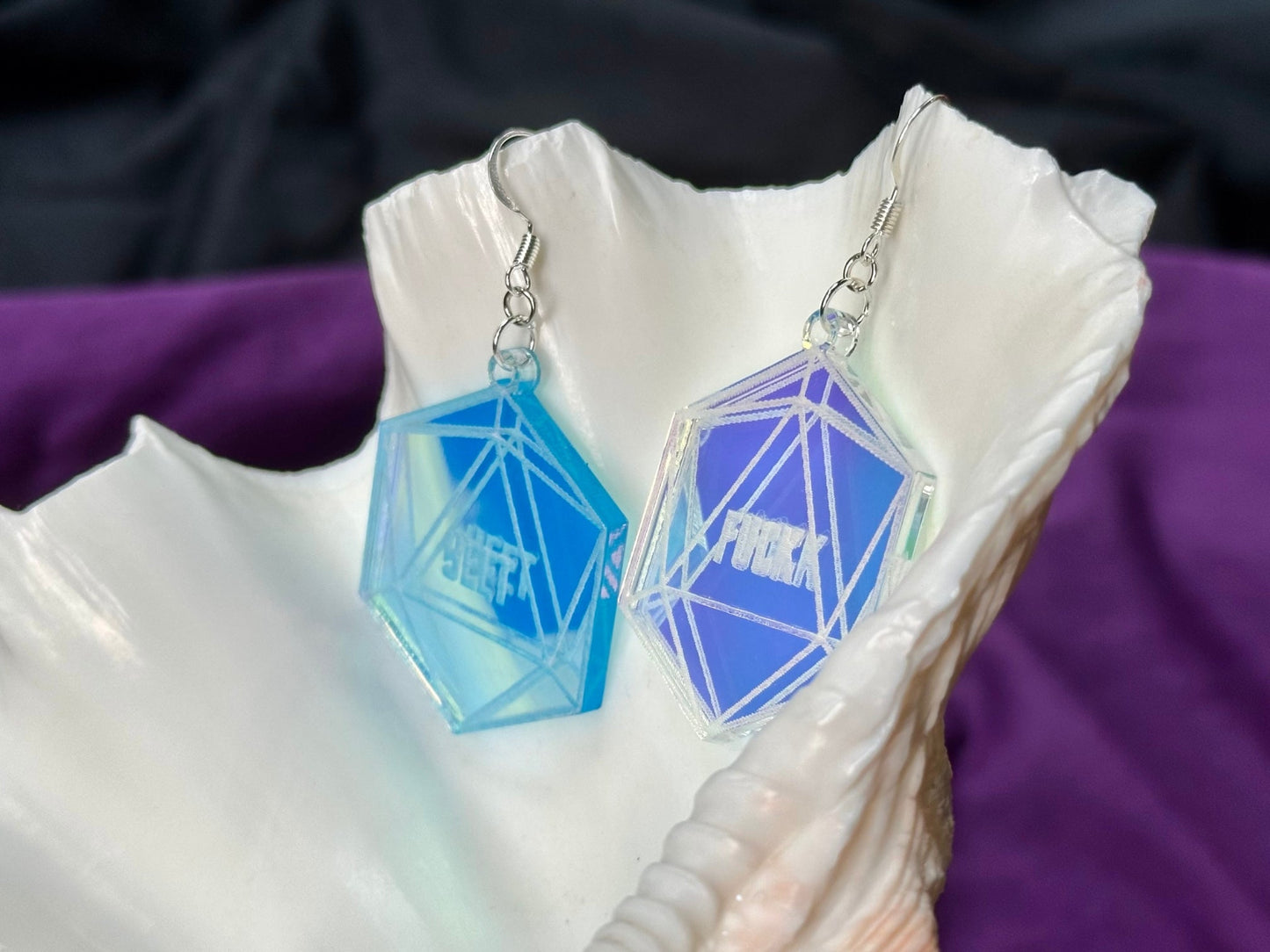 Iridescent Critical Roll D20 Earrings - Driftless Enchantments
