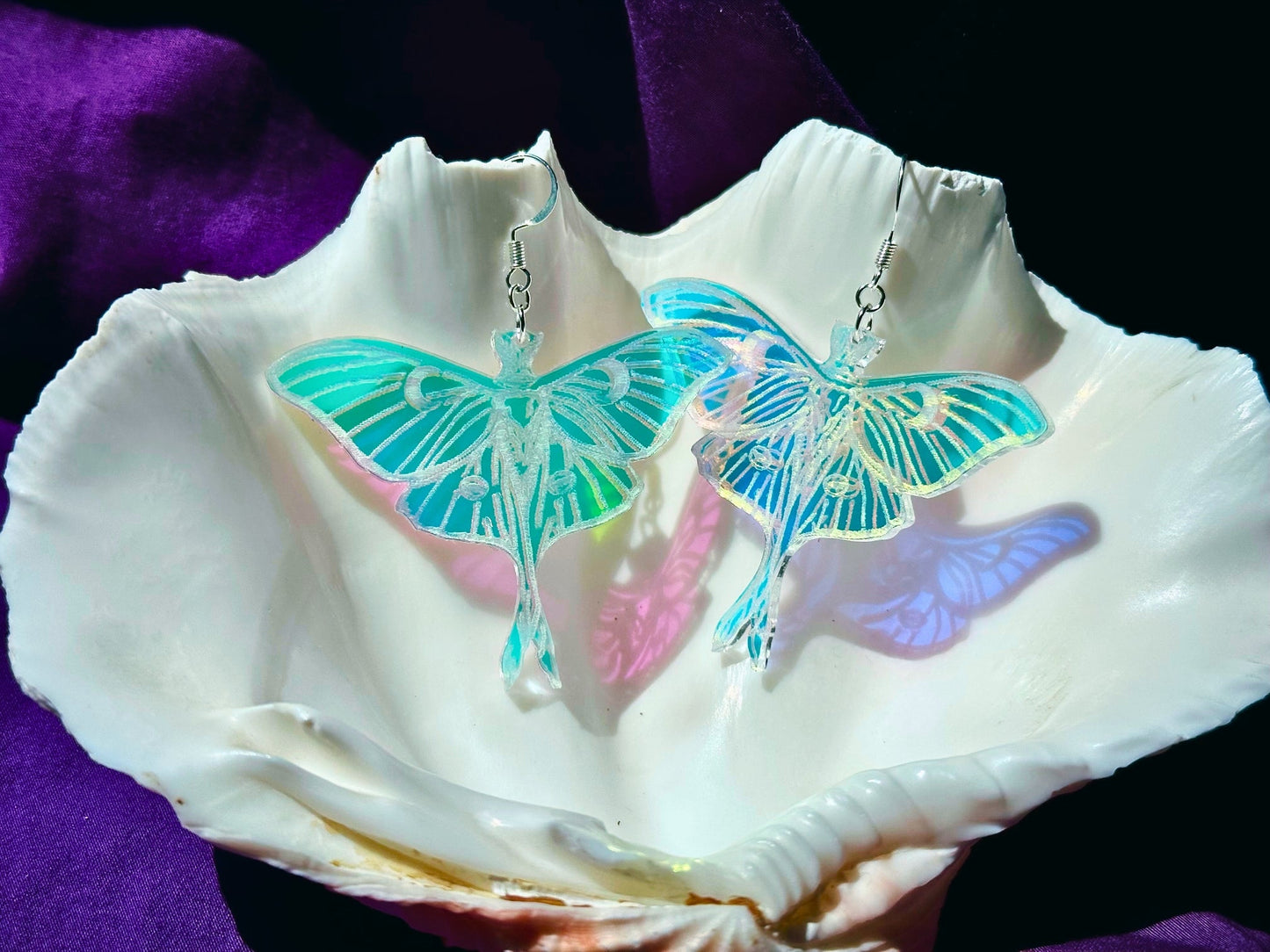Iridescent Luna Moth Earrings - Driftless Enchantments