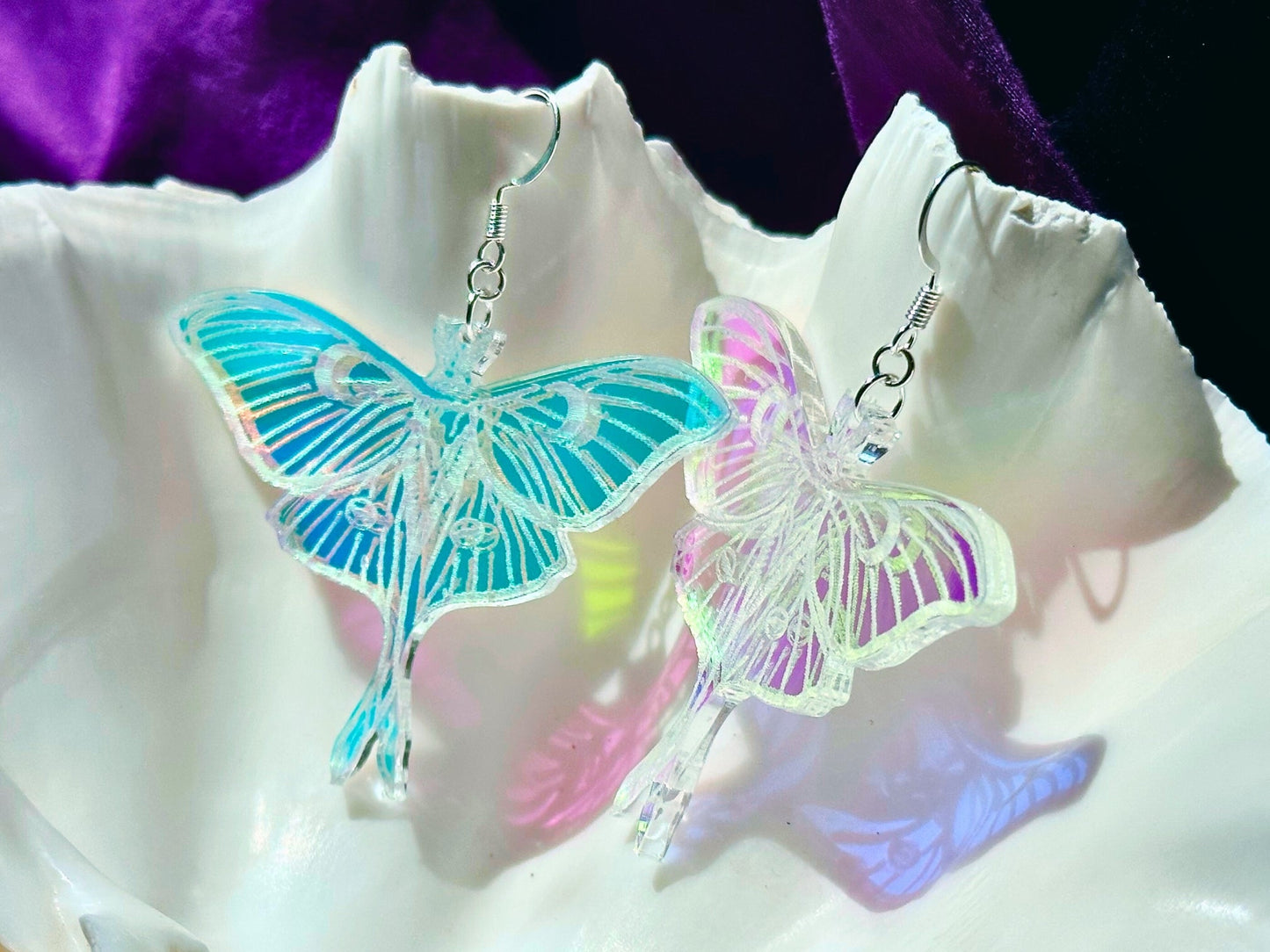 Iridescent Luna Moth Earrings - Driftless Enchantments