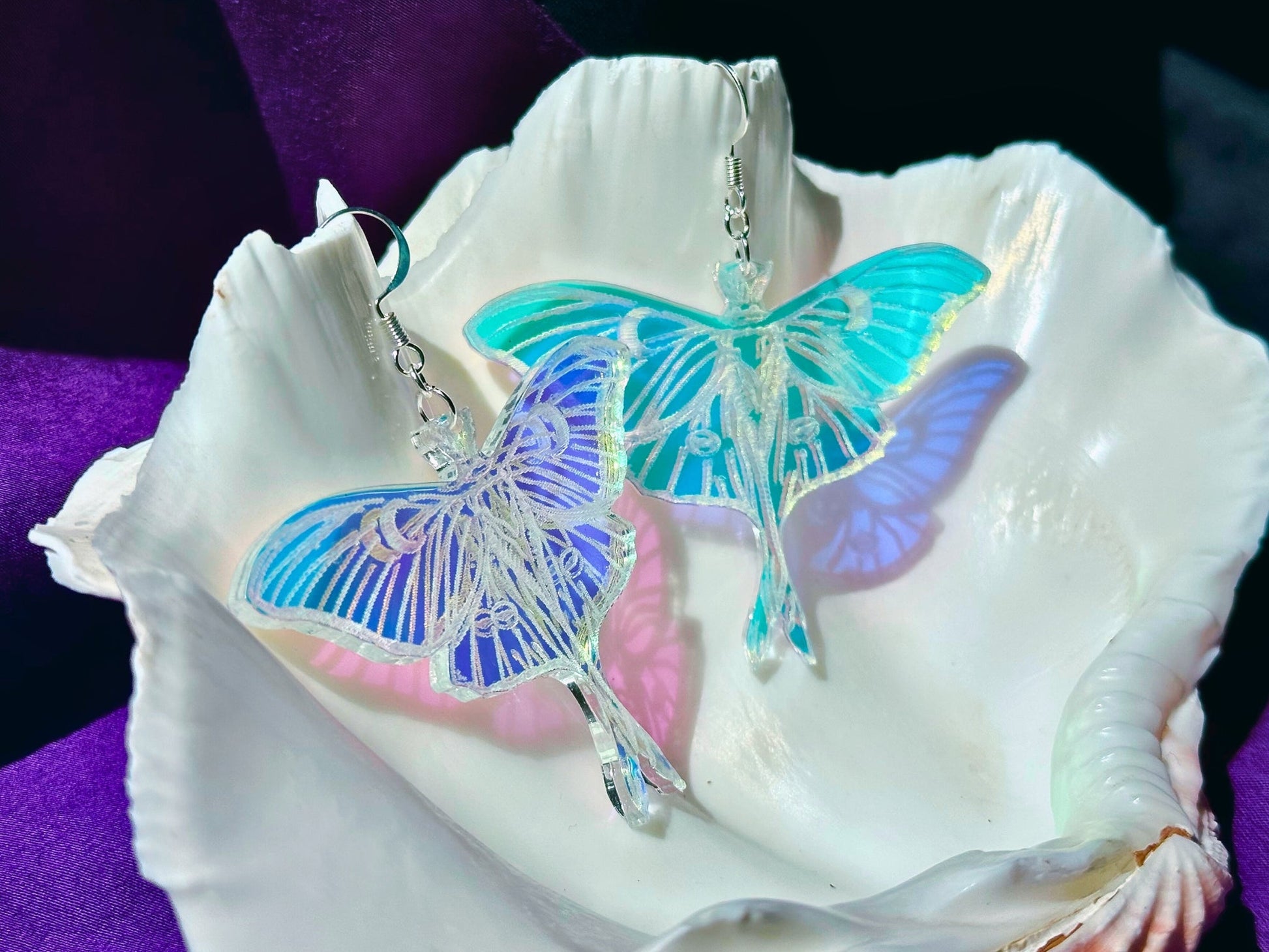 Iridescent Luna Moth Earrings - Driftless Enchantments