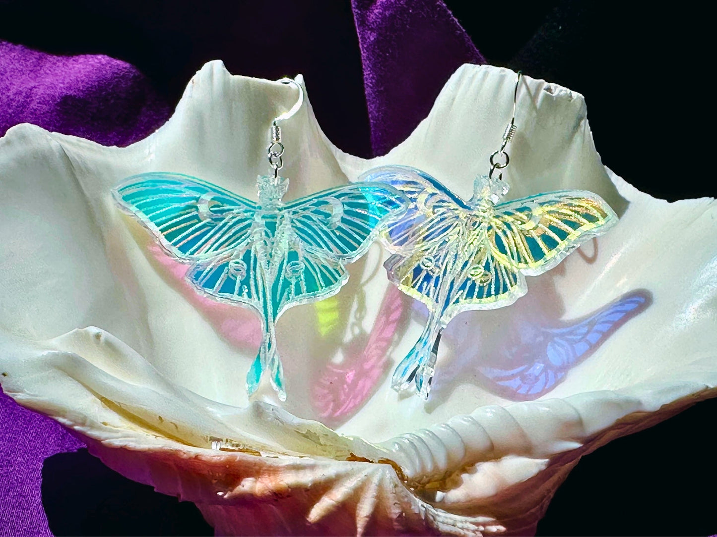 Iridescent Luna Moth Earrings - Driftless Enchantments