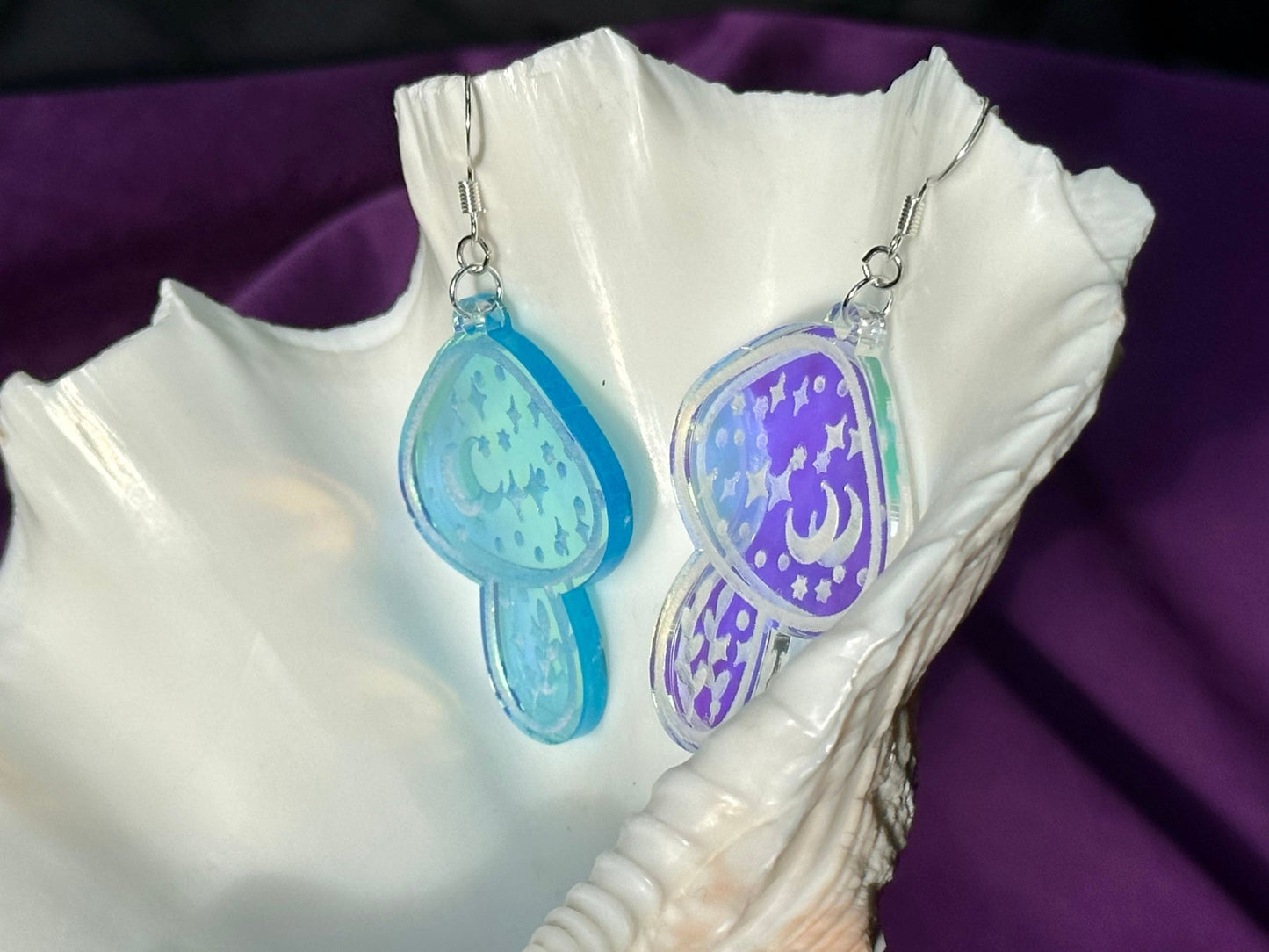 Iridescent Magic Mushroom Earrings - Driftless Enchantments