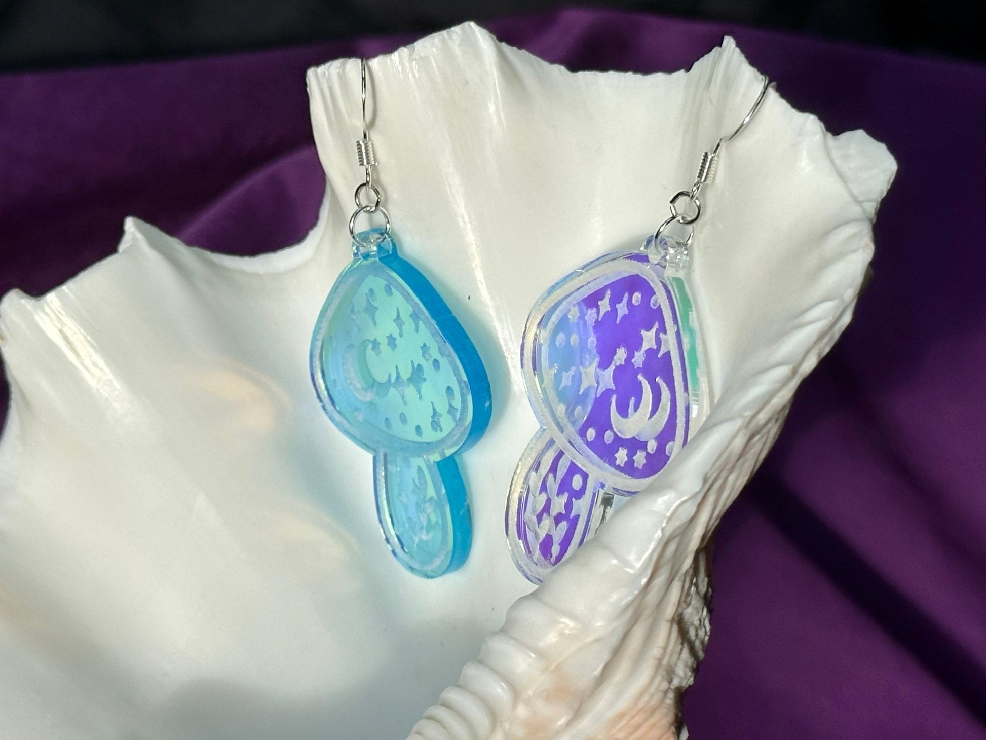 Iridescent Magic Mushroom Earrings - Driftless Enchantments