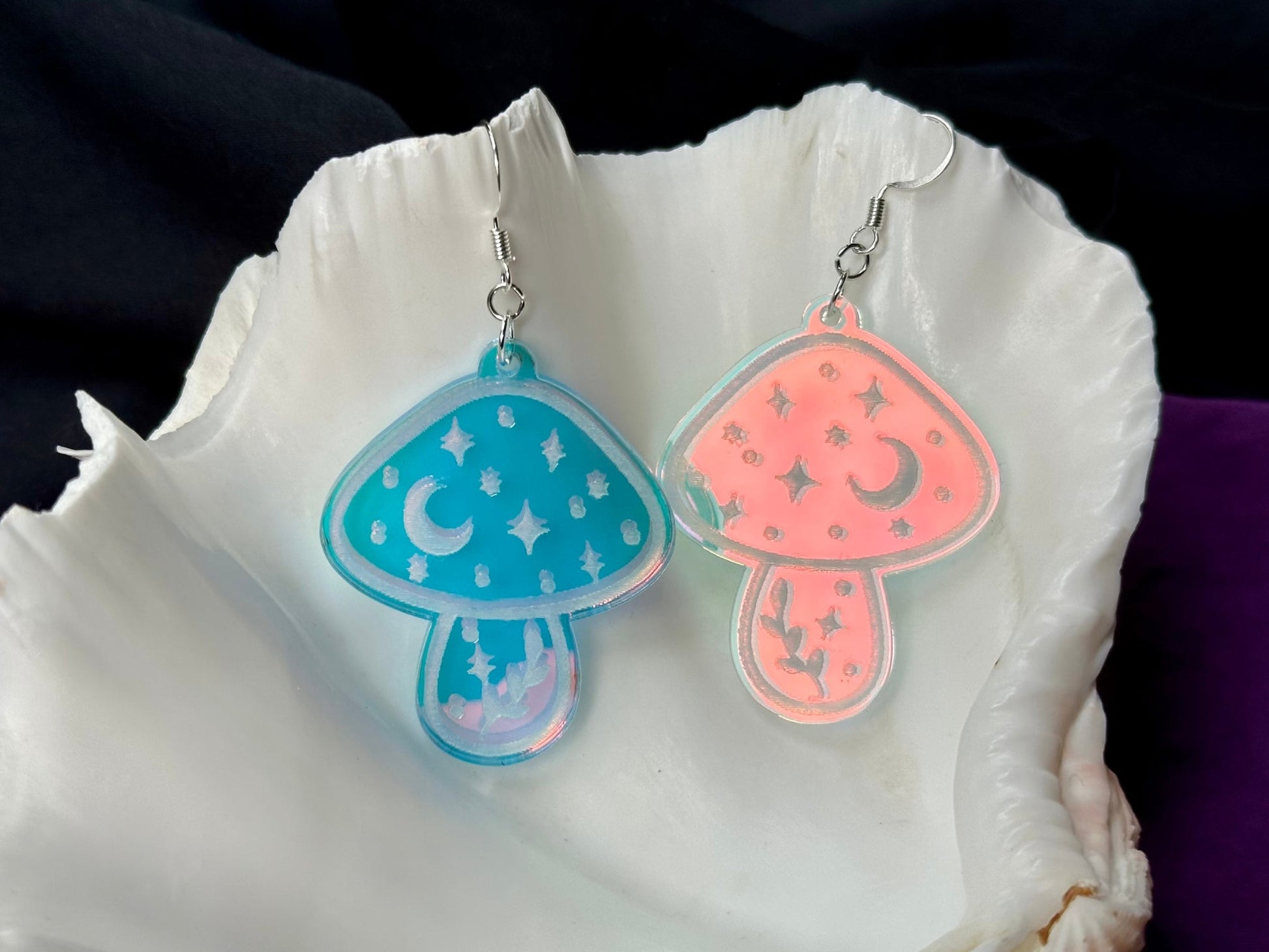 Iridescent Magic Mushroom Earrings - Driftless Enchantments