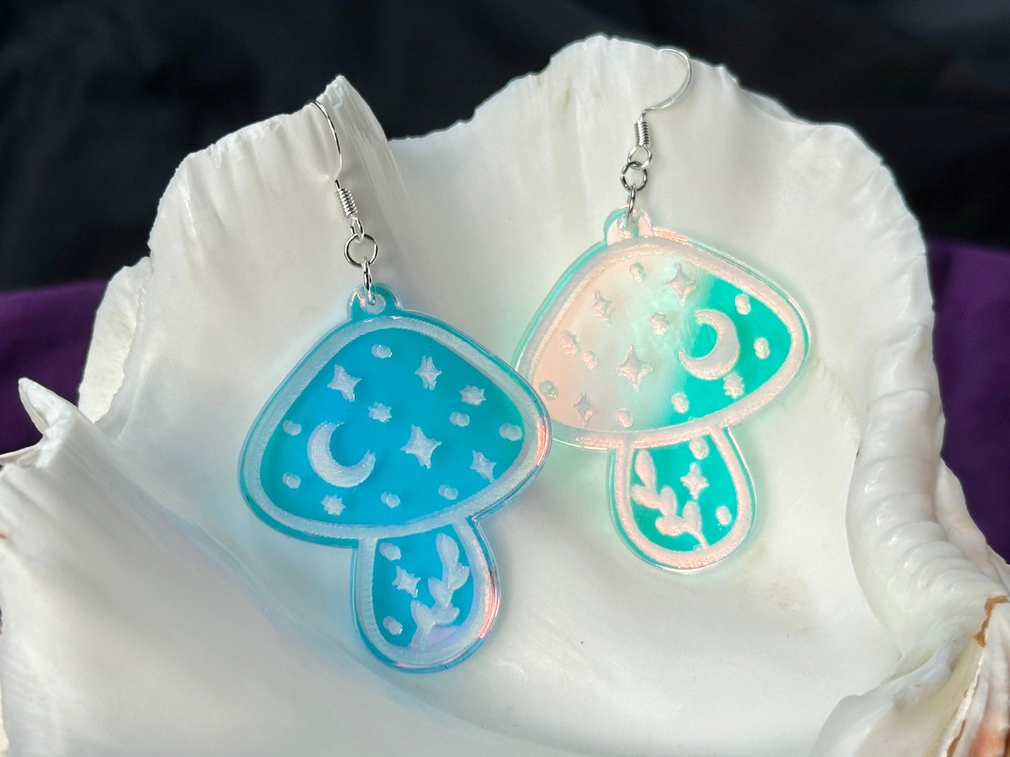 Iridescent Magic Mushroom Earrings - Driftless Enchantments
