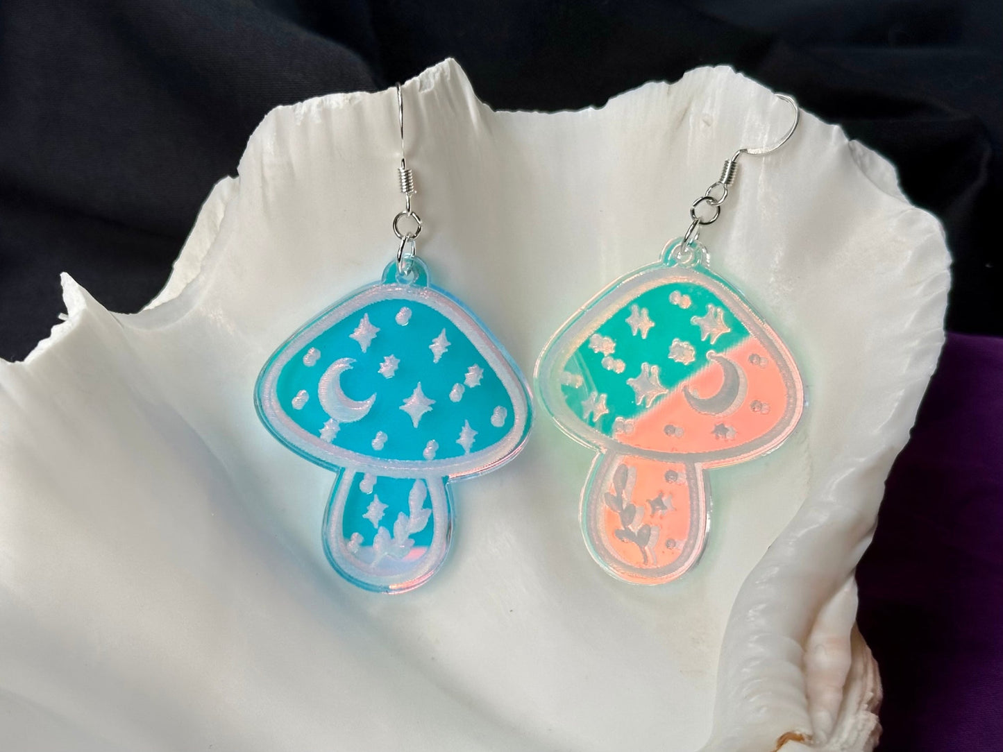 Iridescent Magic Mushroom Earrings - Driftless Enchantments