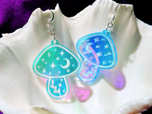 Iridescent Magic Mushroom Earrings - Driftless Enchantments