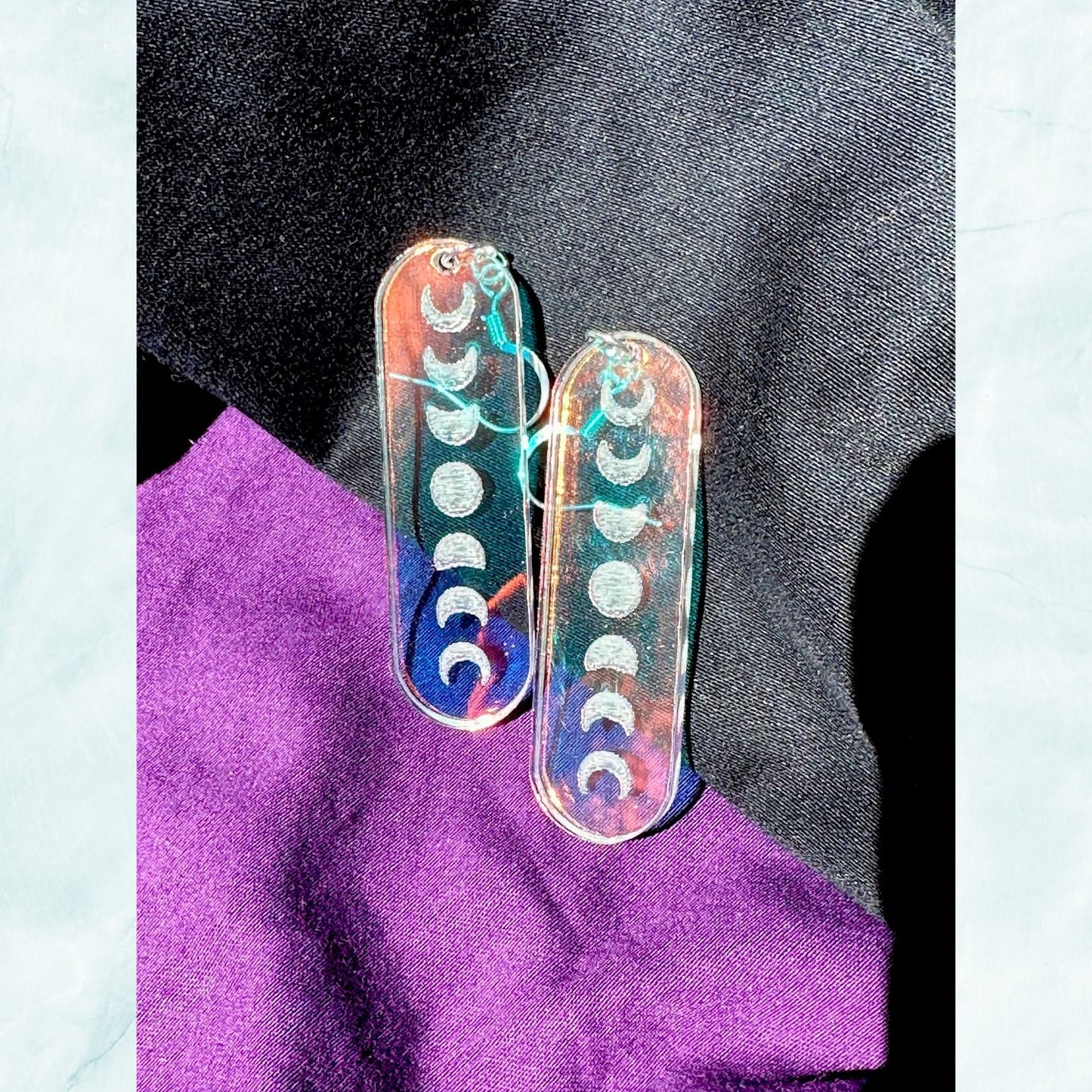 Iridescent Minimalist Moon Phase Earrings - Driftless Enchantments