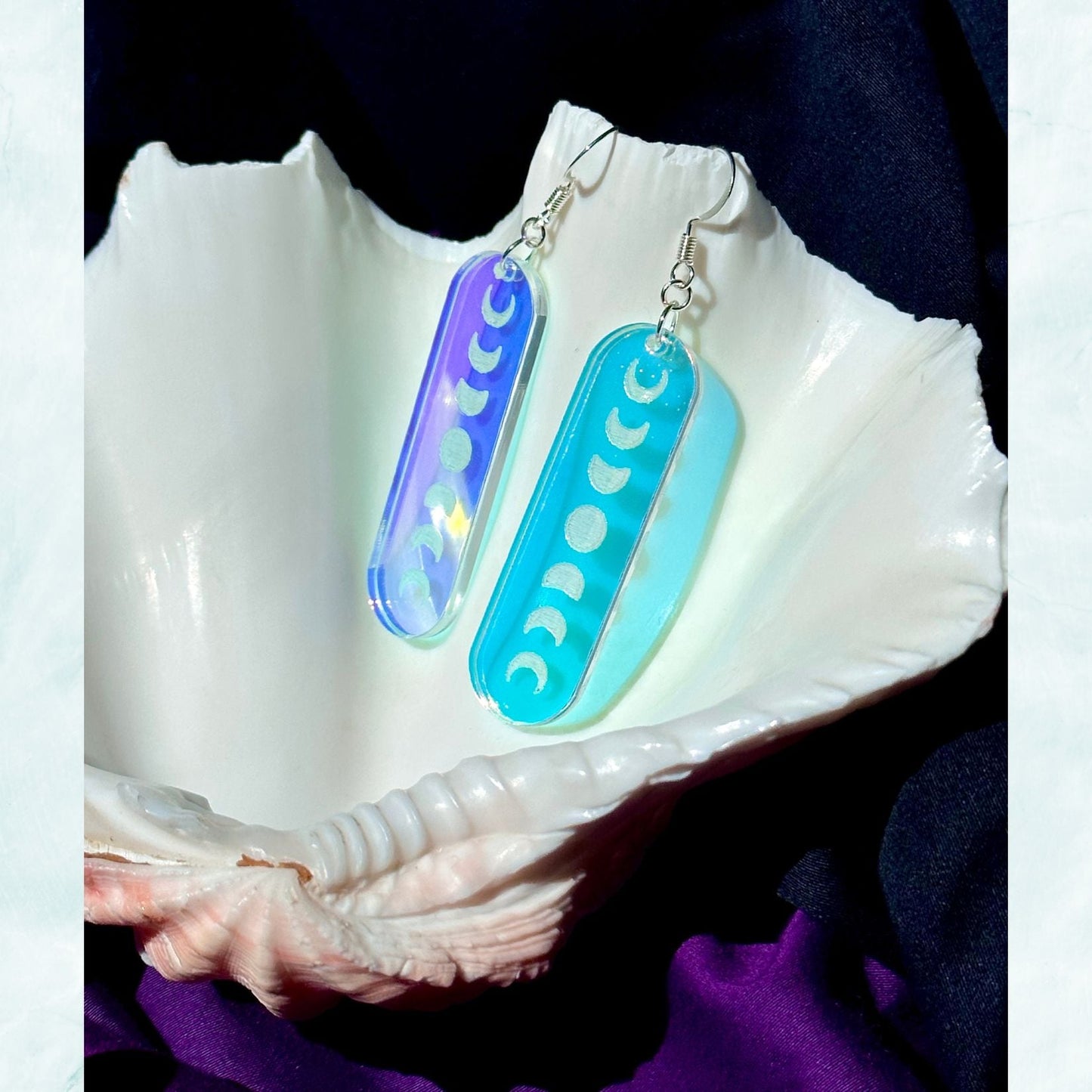 Iridescent Minimalist Moon Phase Earrings - Driftless Enchantments