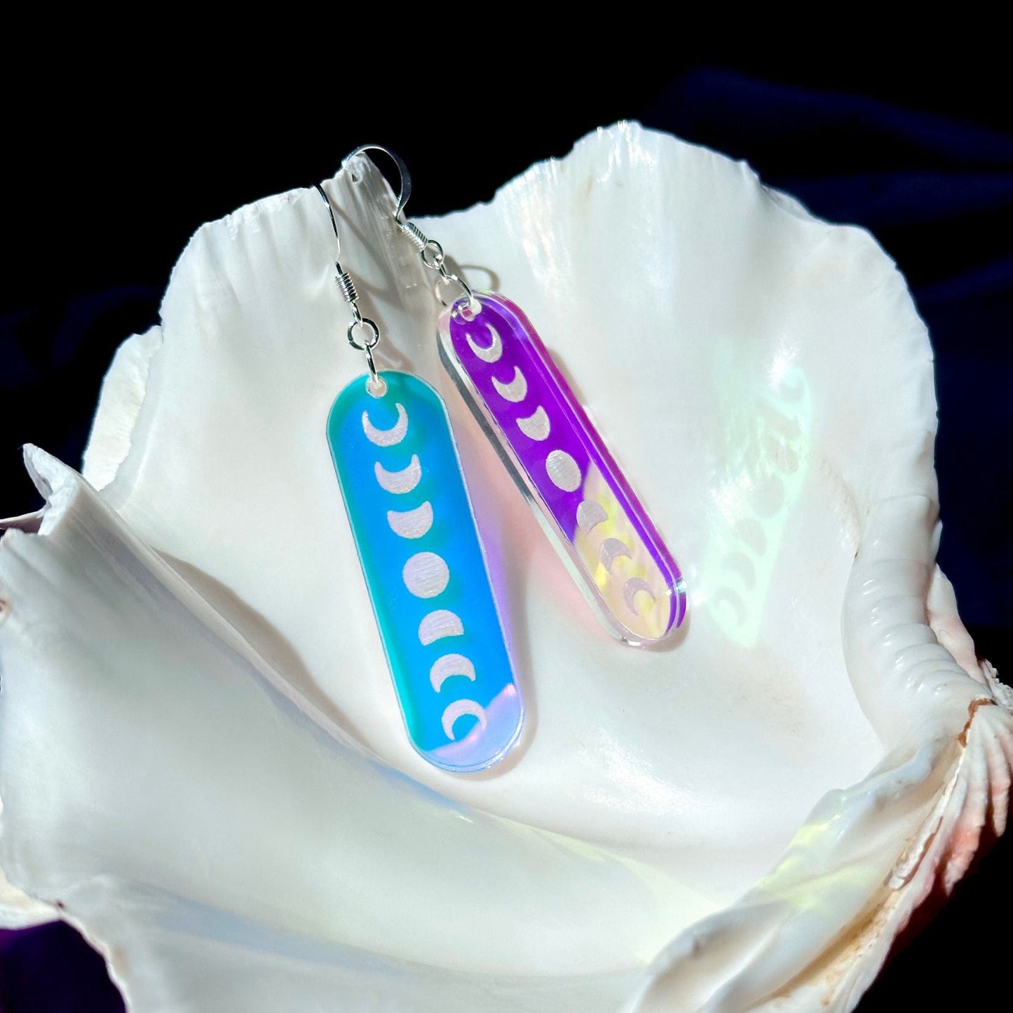 Iridescent Minimalist Moon Phase Earrings - Driftless Enchantments