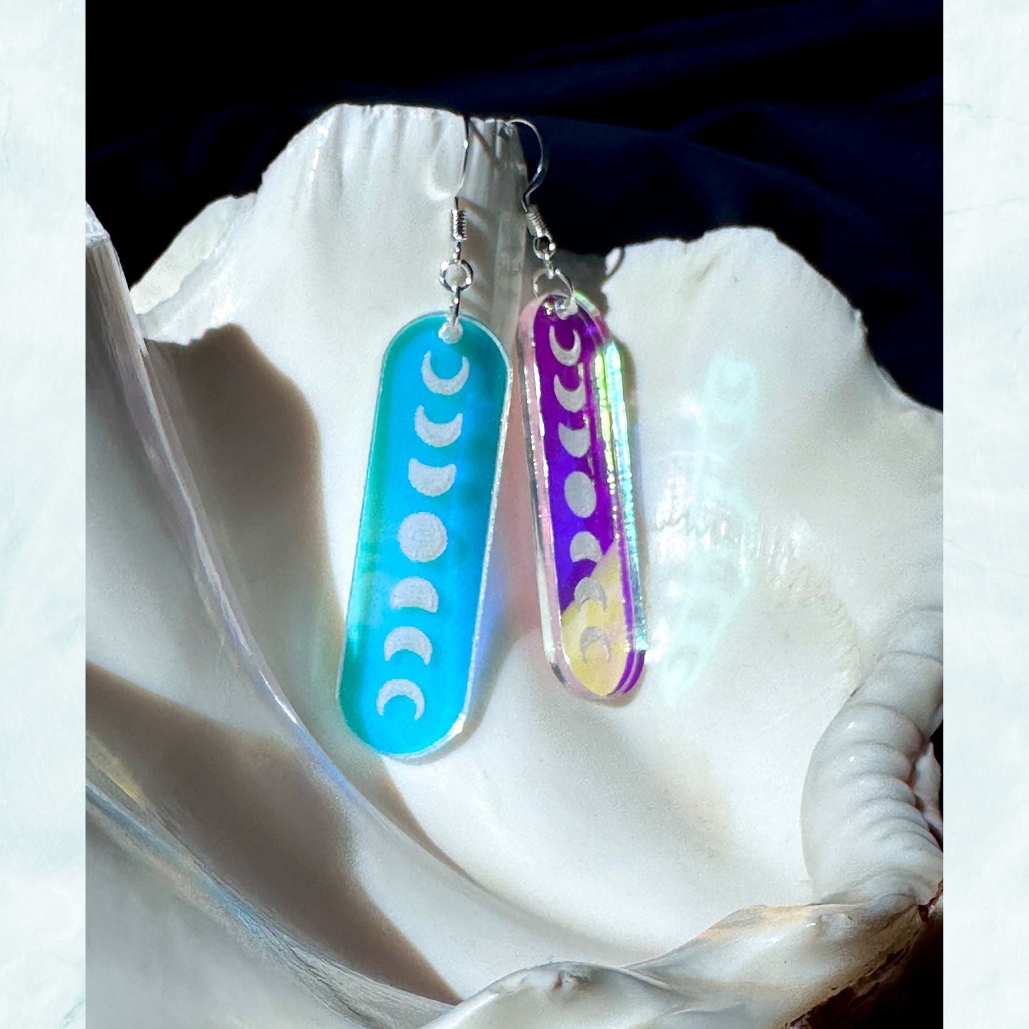 Iridescent Minimalist Moon Phase Earrings - Driftless Enchantments